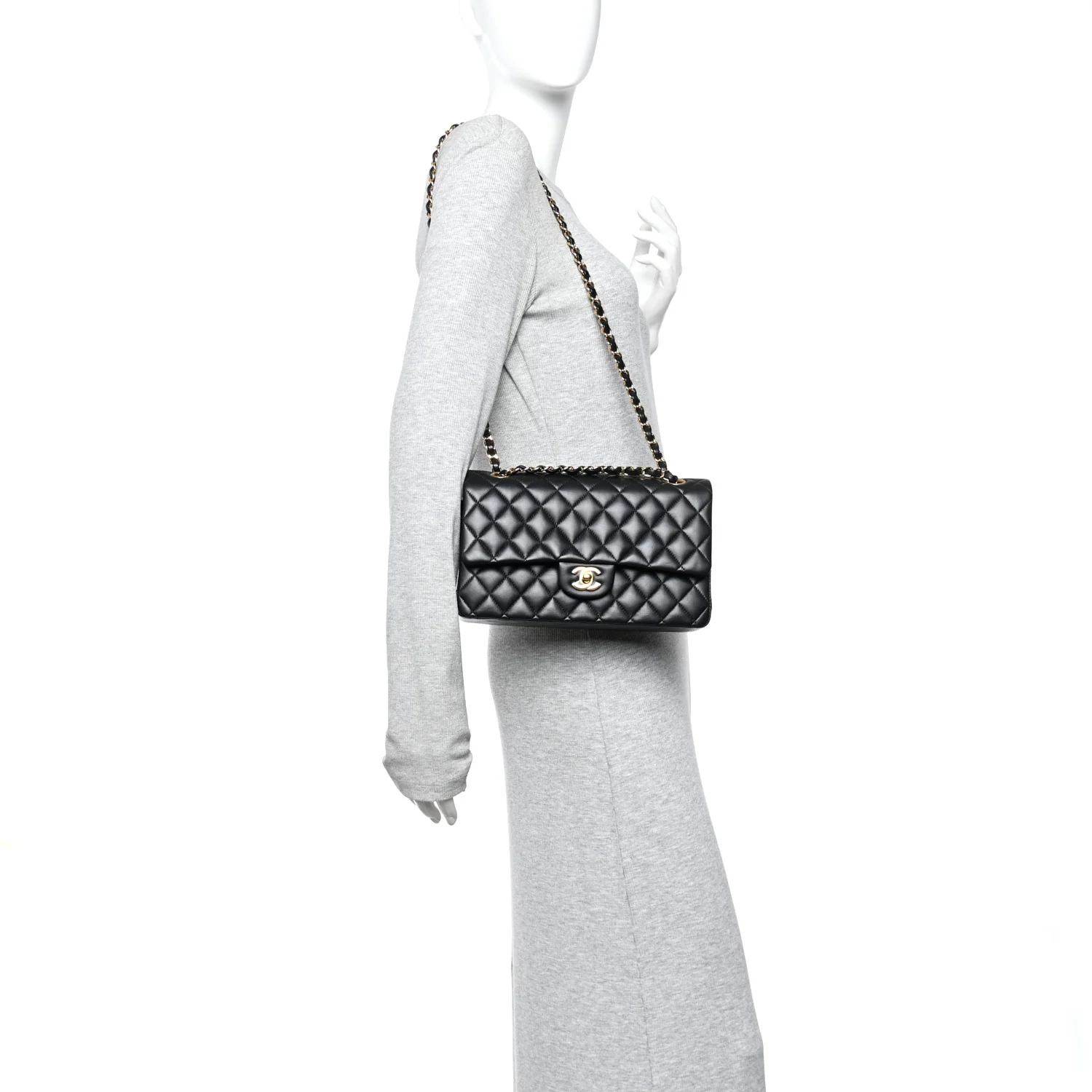 Lambskin Quilted Medium Double Flap Black - Image 2