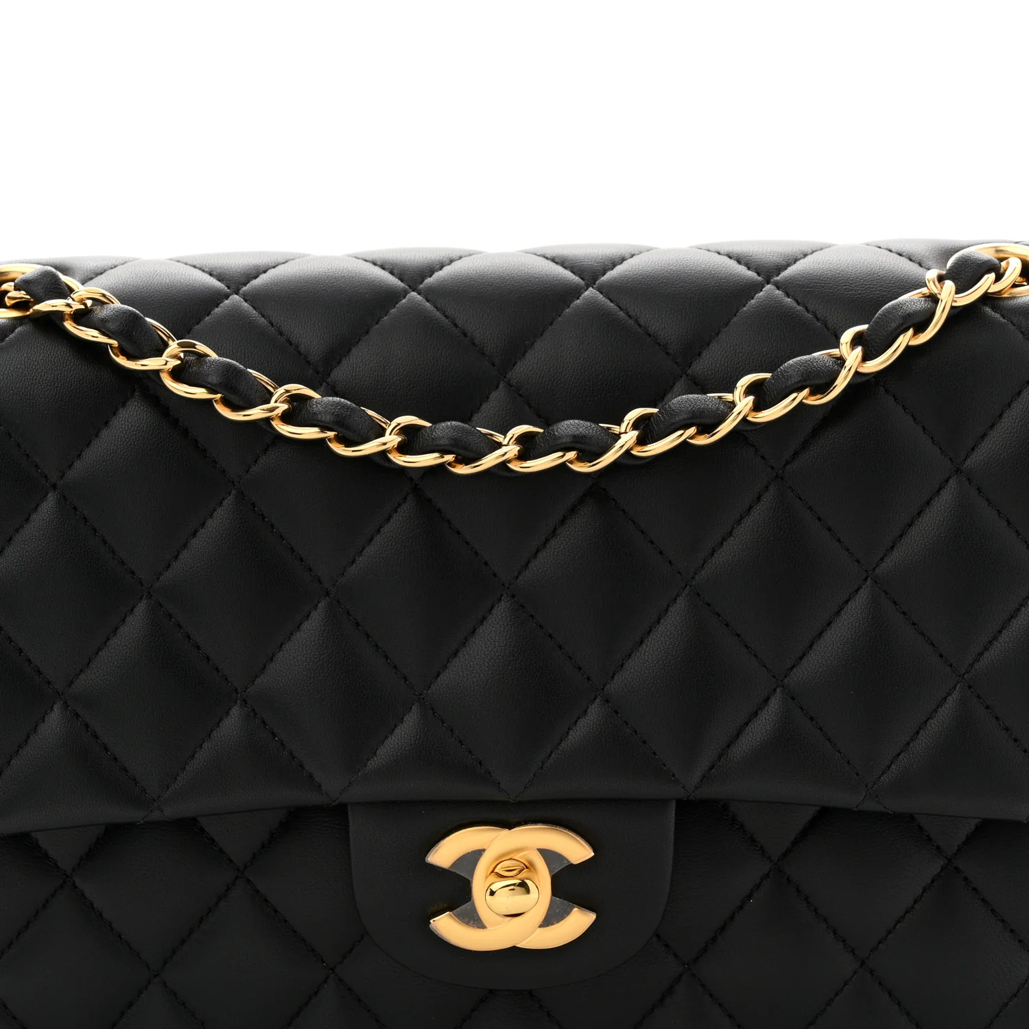 Lambskin Quilted Medium Double Flap Black - Image 8