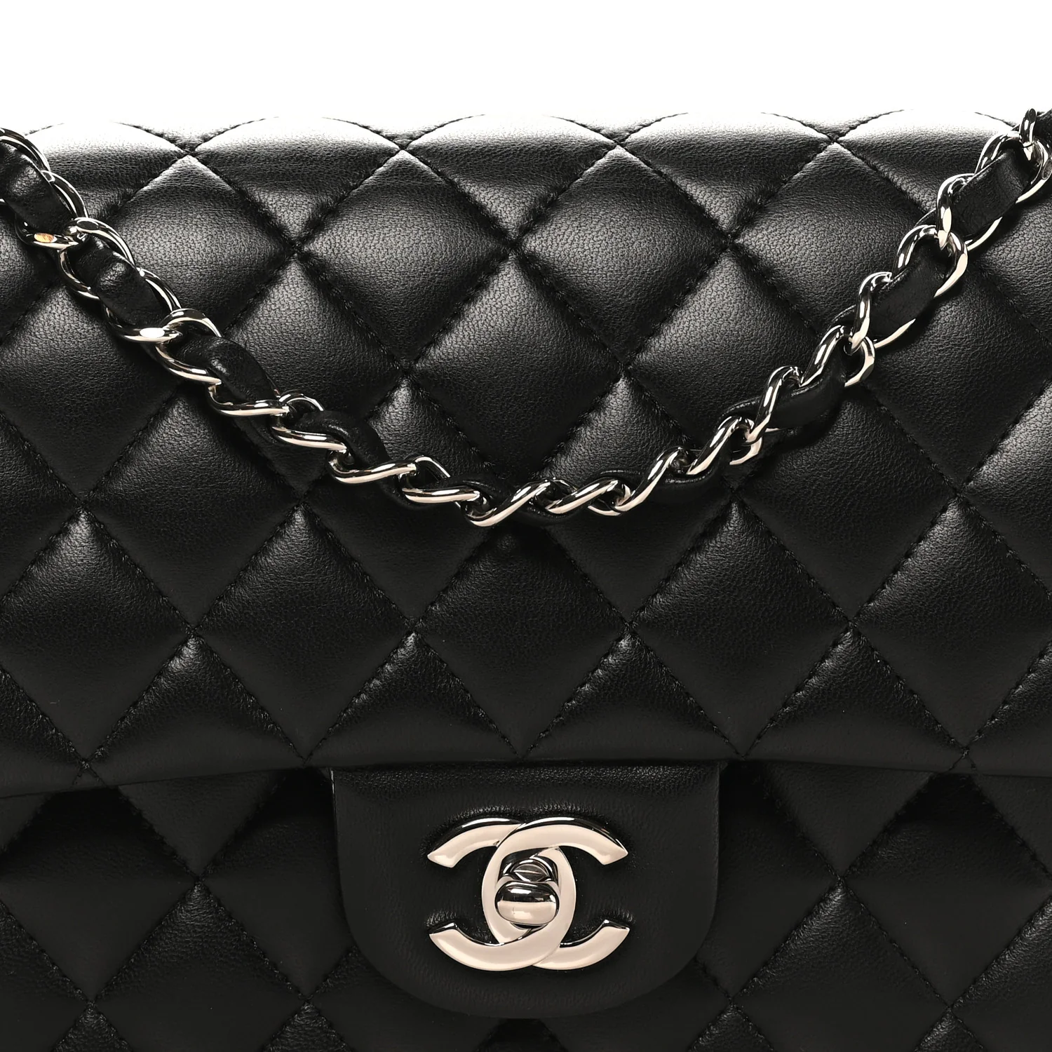 Lambskin Quilted Medium Double Flap Black - Image 8