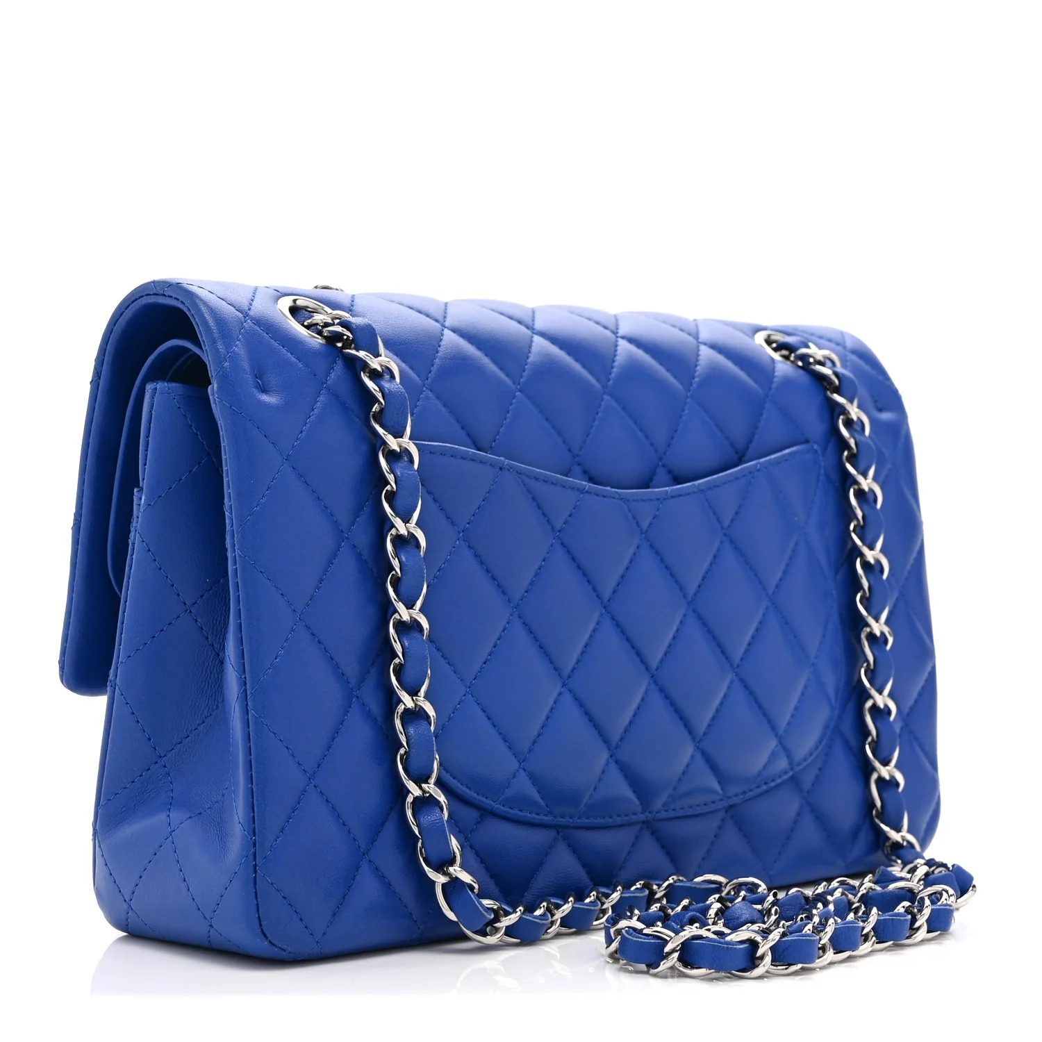 Lambskin Quilted Medium Double Flap Blue - Image 3