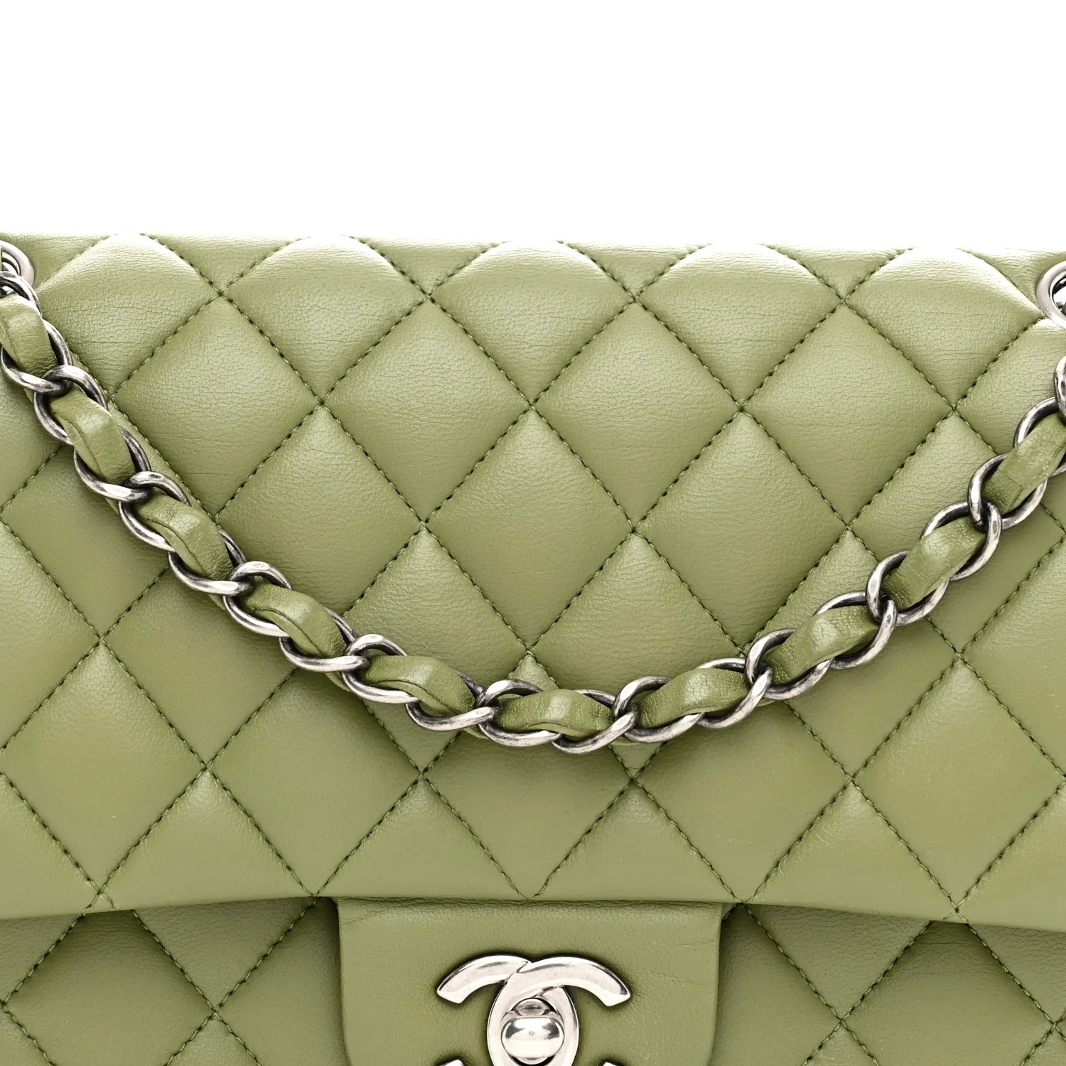 Lambskin Quilted Medium Double Flap Green - Image 8
