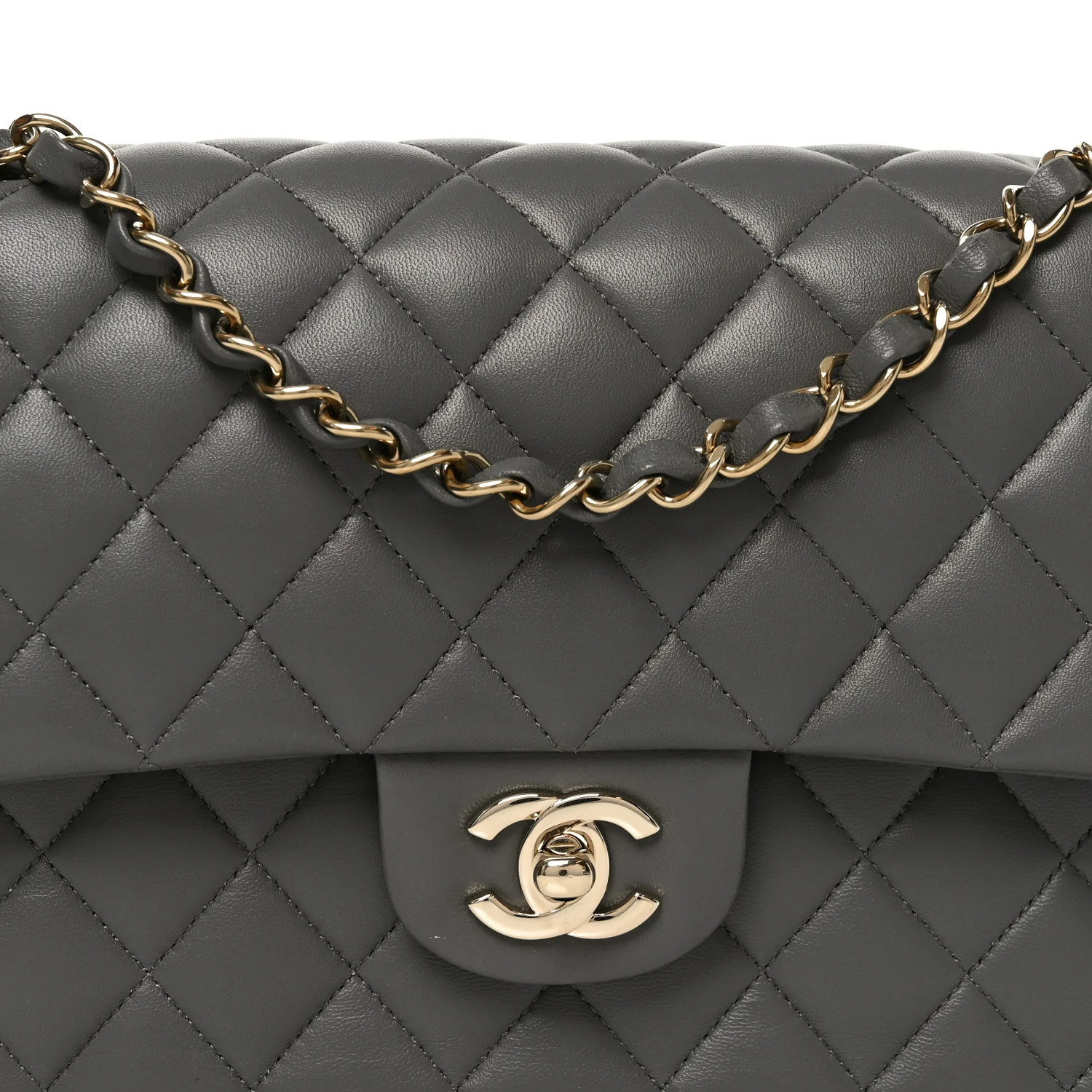 Lambskin Quilted Medium Double Flap Grey - Image 8