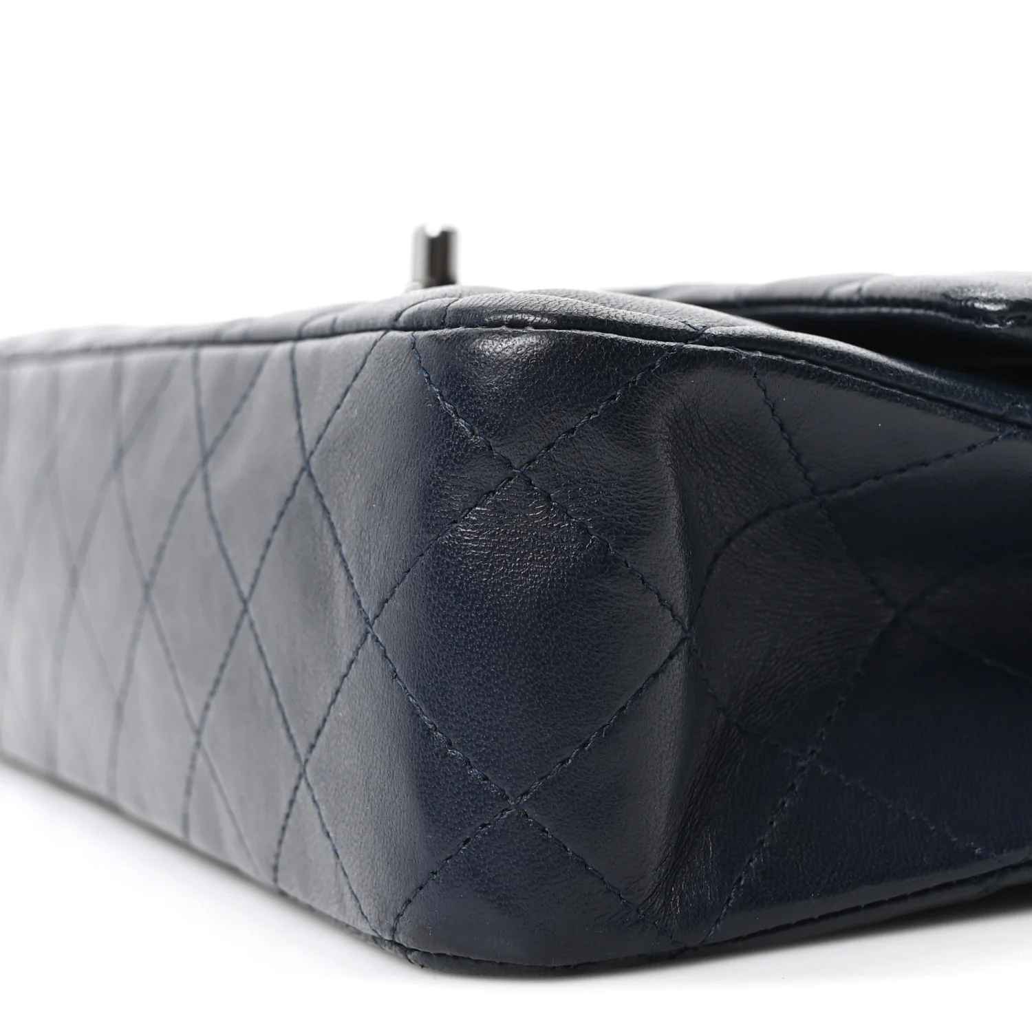 Lambskin Quilted Medium Double Flap Navy - Image 10