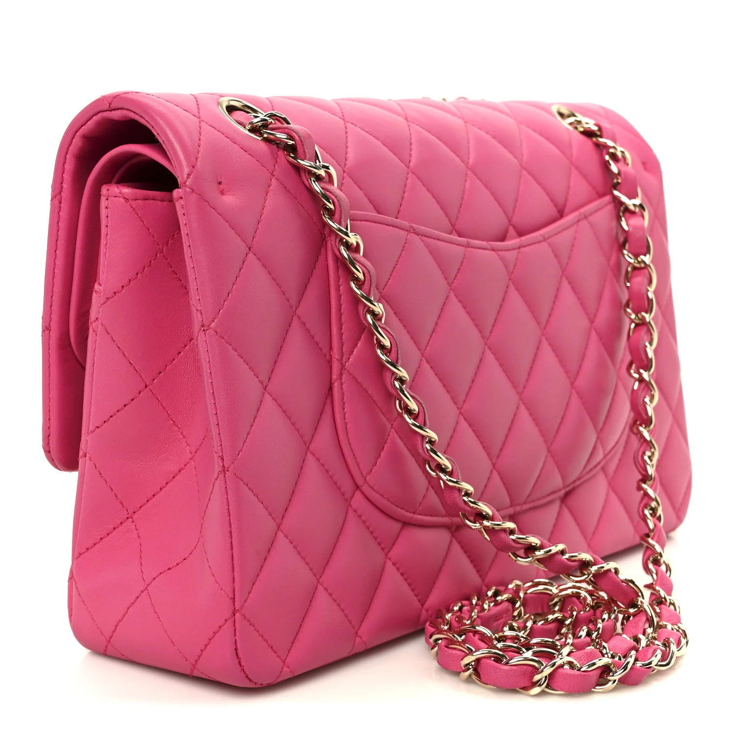 Lambskin Quilted Medium Double Flap Pink - Image 3
