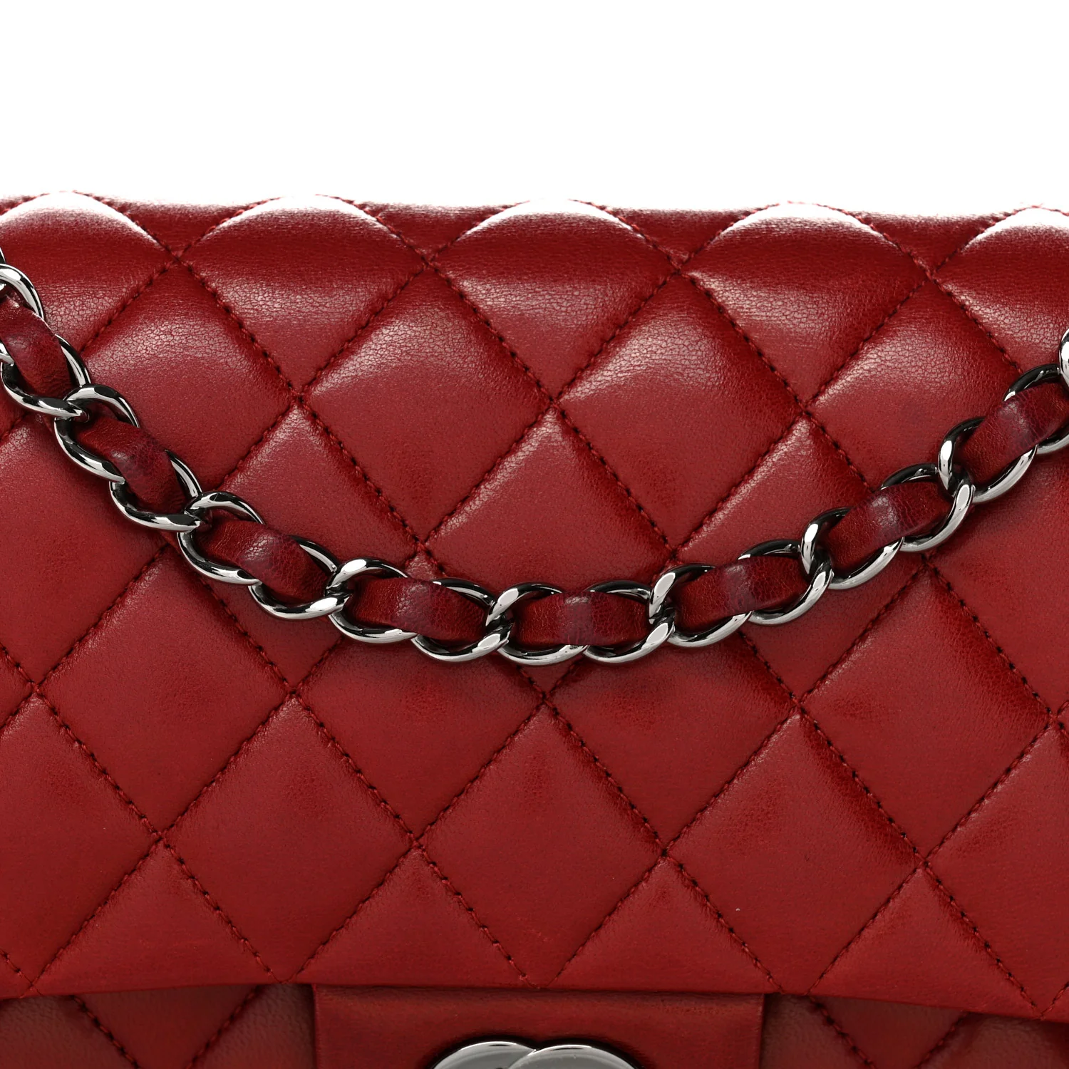 Lambskin Quilted Medium Double Flap Red - Image 9