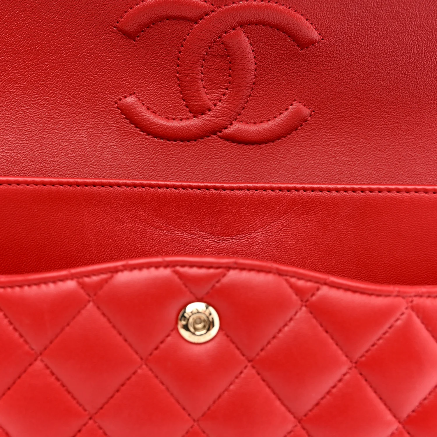 Lambskin Quilted Medium Double Flap Red - Image 13