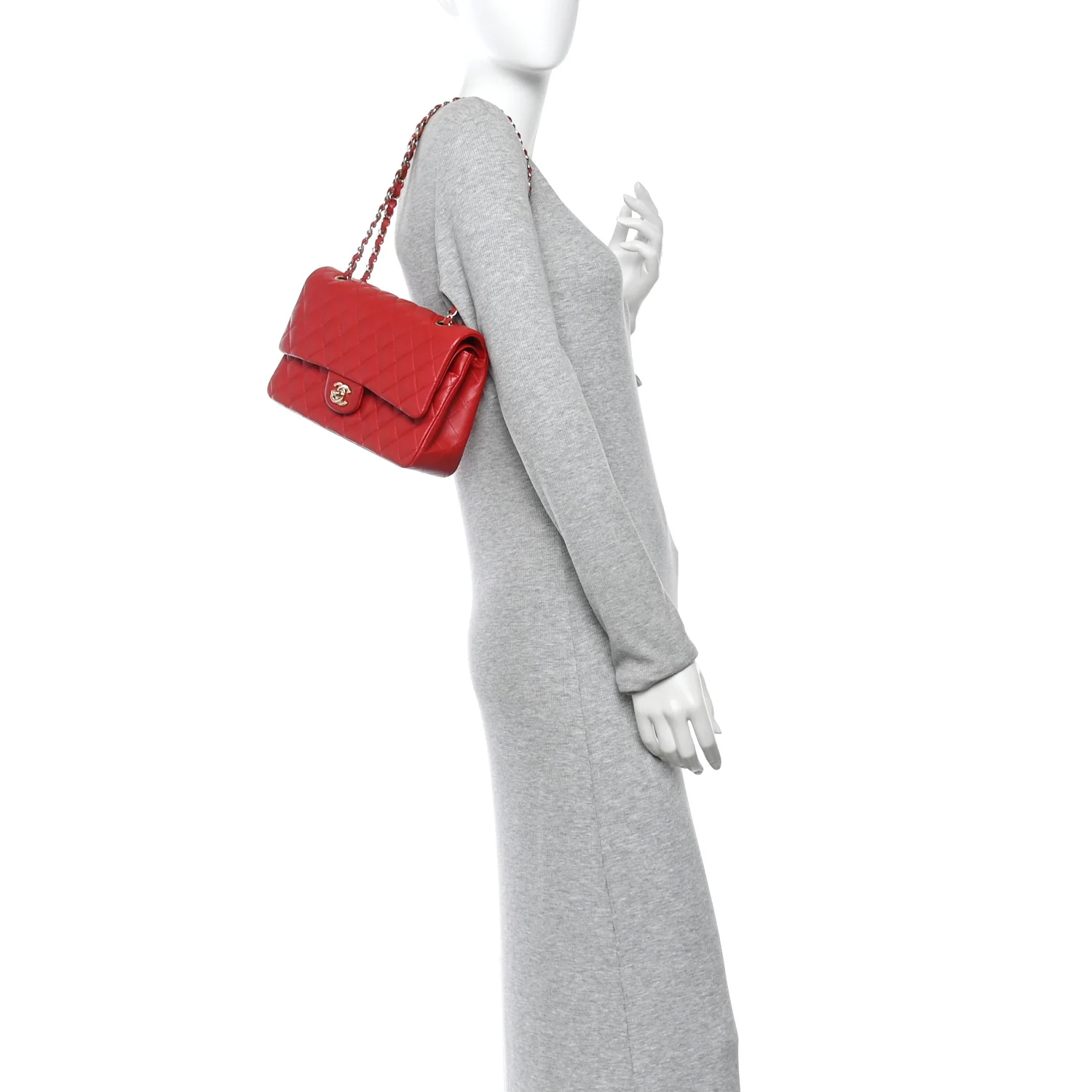 Lambskin Quilted Medium Double Flap Red - Image 2