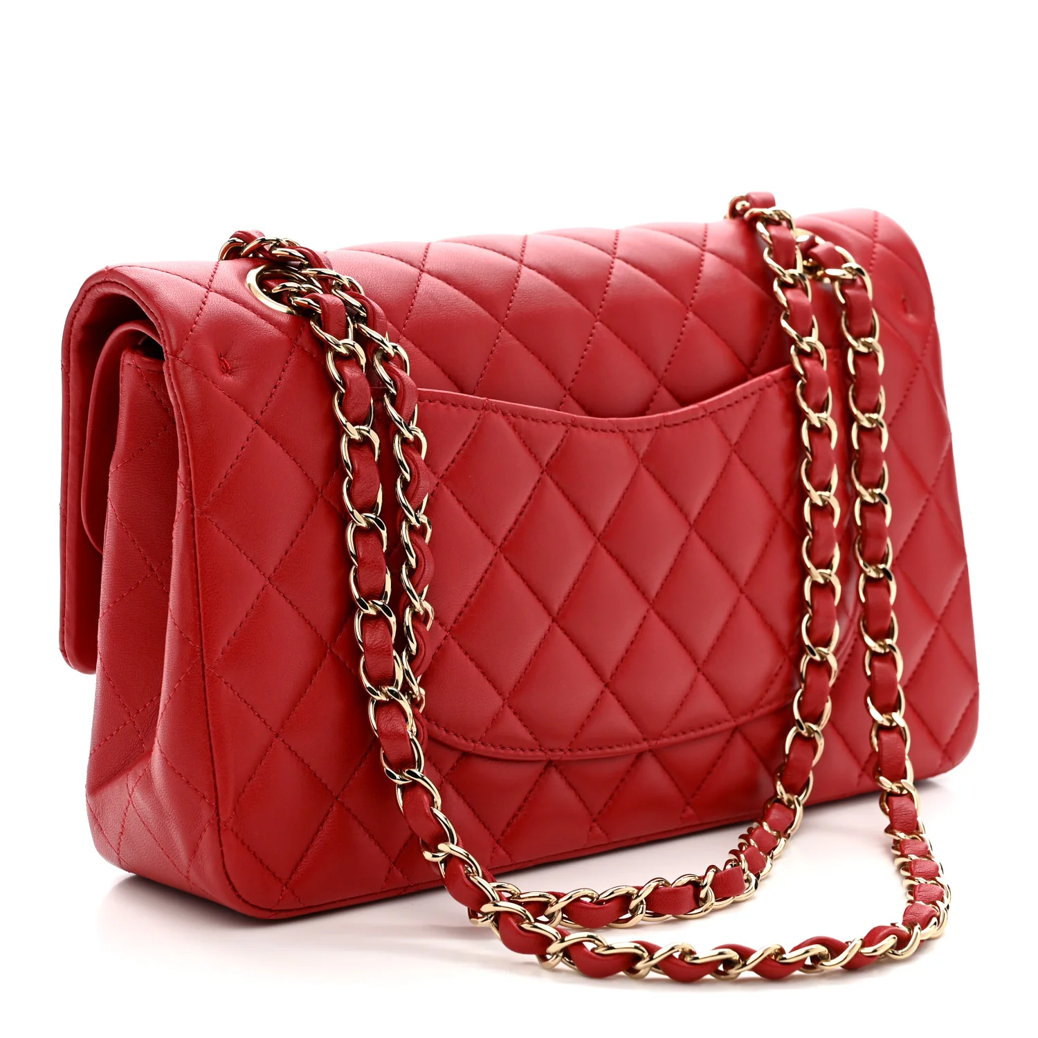 Lambskin Quilted Medium Double Flap Red - Image 3