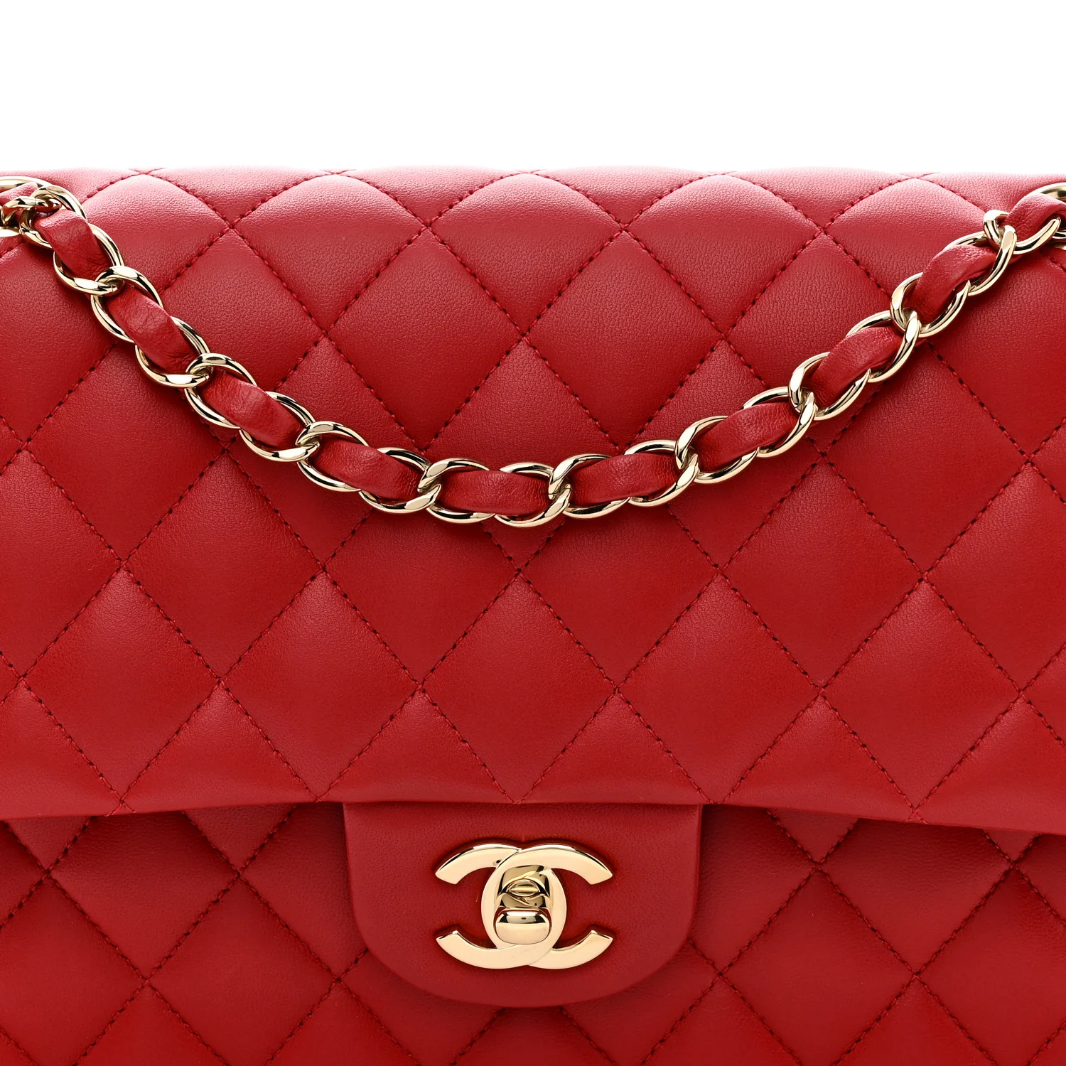 Lambskin Quilted Medium Double Flap Red - Image 8