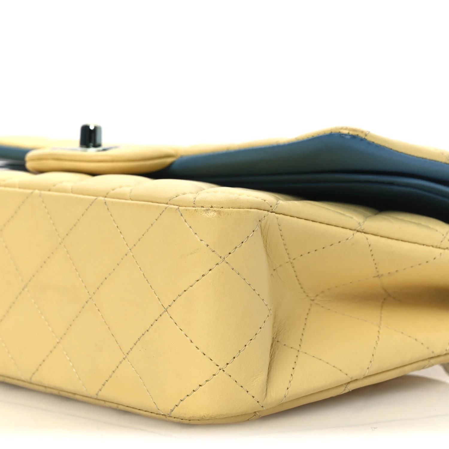 Lambskin Quilted Medium Double Flap Yellow Blue - Image 10