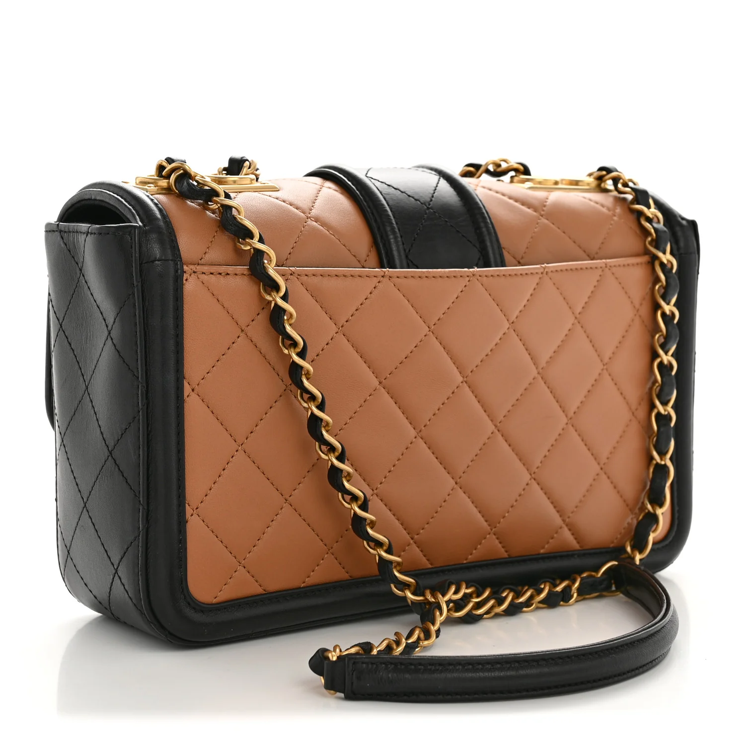 Lambskin Quilted Medium Elegant CC Flap Dark Beige Black - Image 3