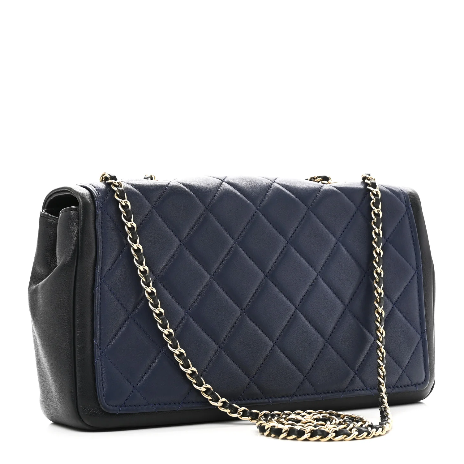Lambskin Quilted Medium Graphic Flap Navy Black - Image 3