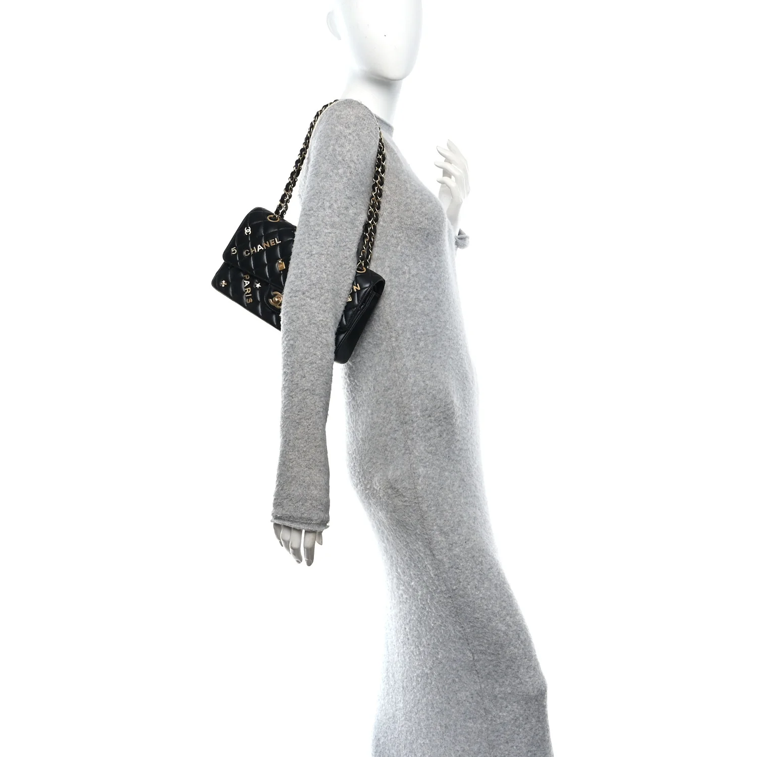 Lambskin Quilted Medium Rue Cambon Charms Double Flap Black - Image 2
