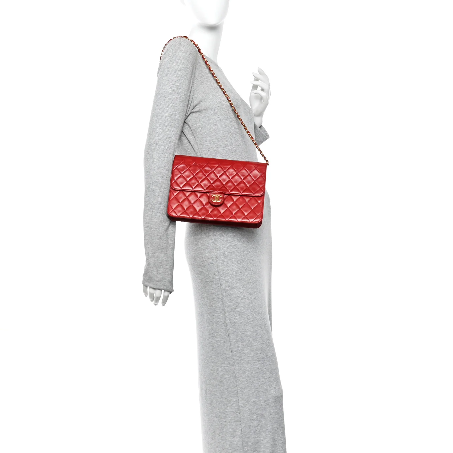 Lambskin Quilted Medium Single Flap Red - Image 2