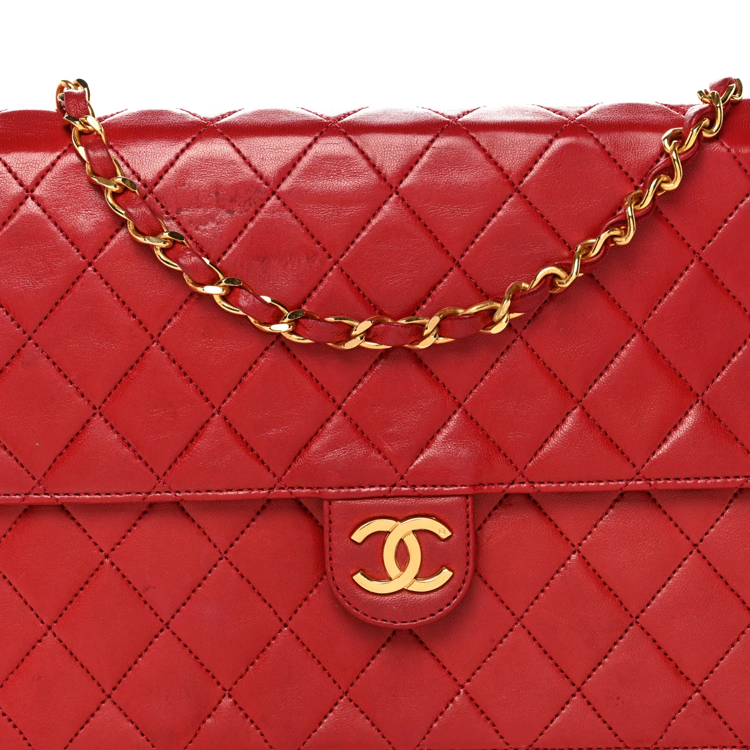Lambskin Quilted Medium Single Flap Red - Image 7