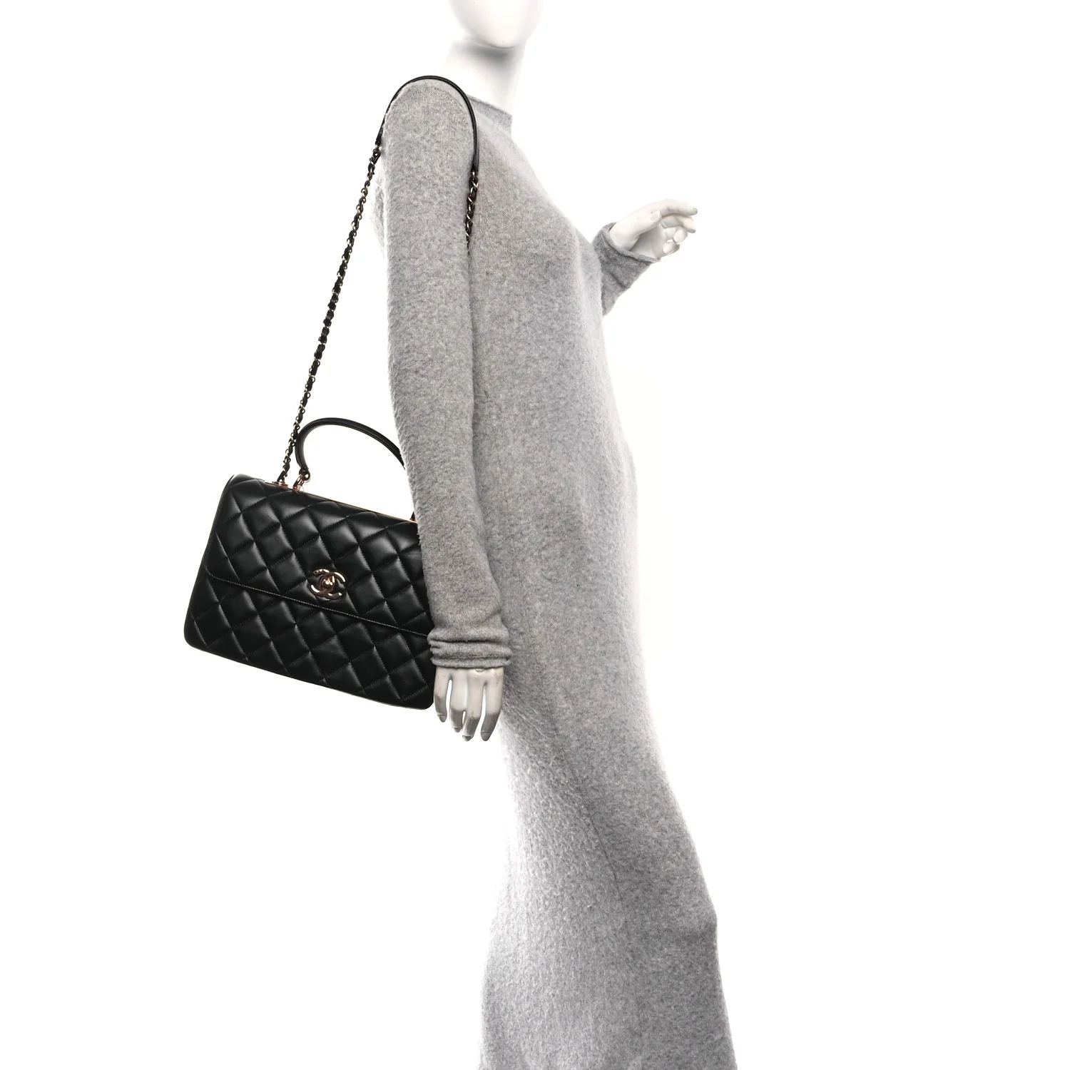 Lambskin Quilted Medium Trendy CC Flap Dual Handle Bag Black - Image 2