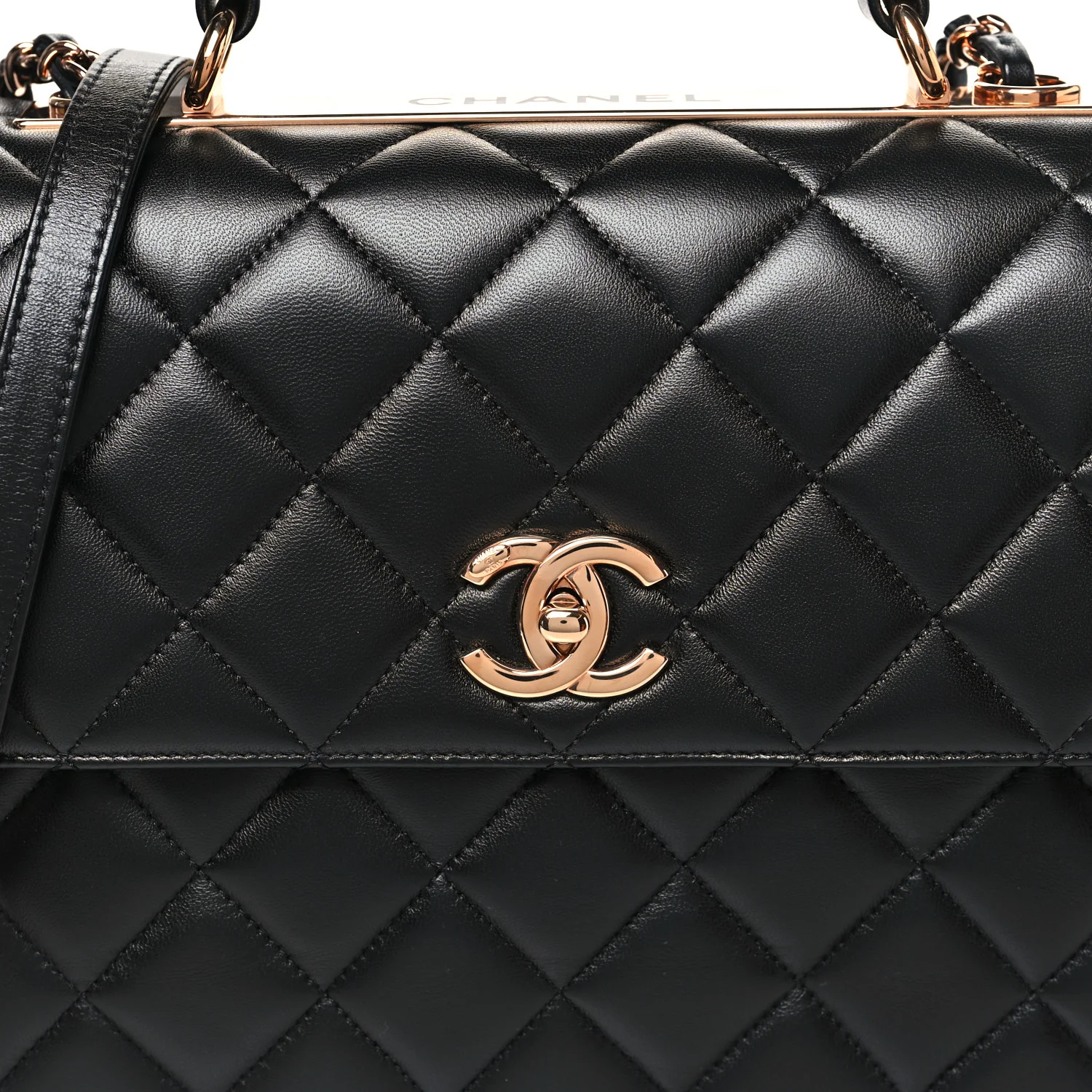 Lambskin Quilted Medium Trendy CC Flap Dual Handle Bag Black - Image 8