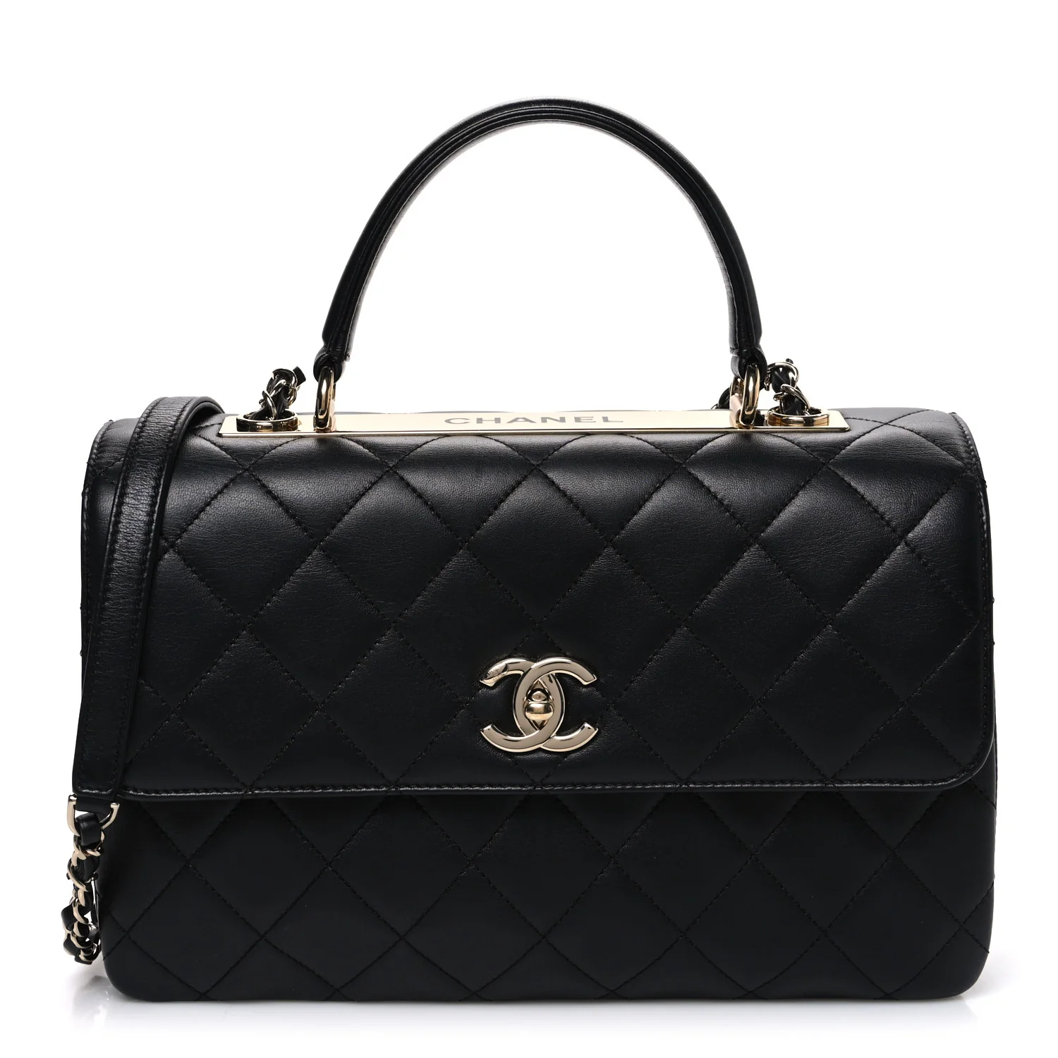 Lambskin Quilted Medium Trendy CC Flap Dual Handle Bag Black