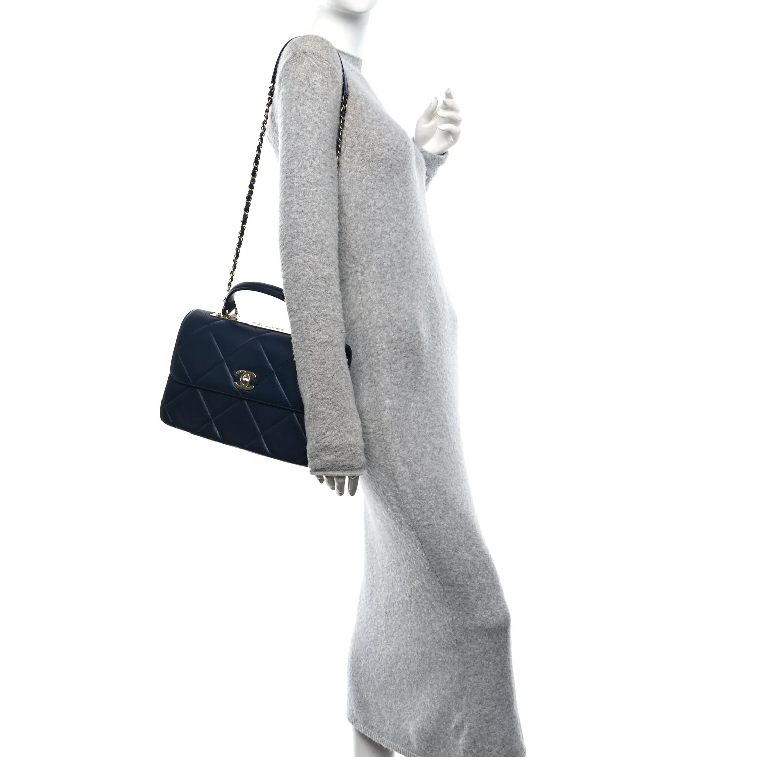 Lambskin Quilted Medium Trendy CC Flap Dual Handle Bag Blue - Image 2