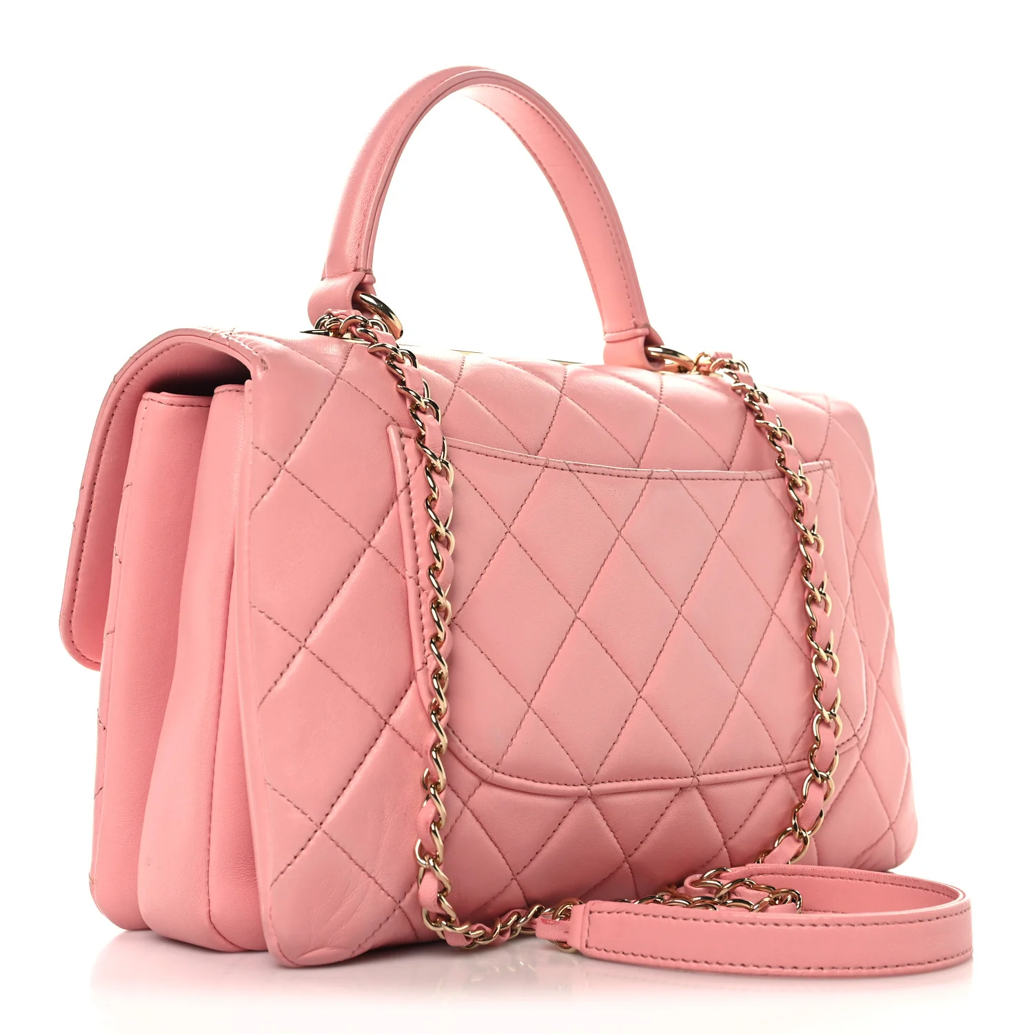 Lambskin Quilted Medium Trendy CC Flap Dual Handle Bag Pink - Image 3