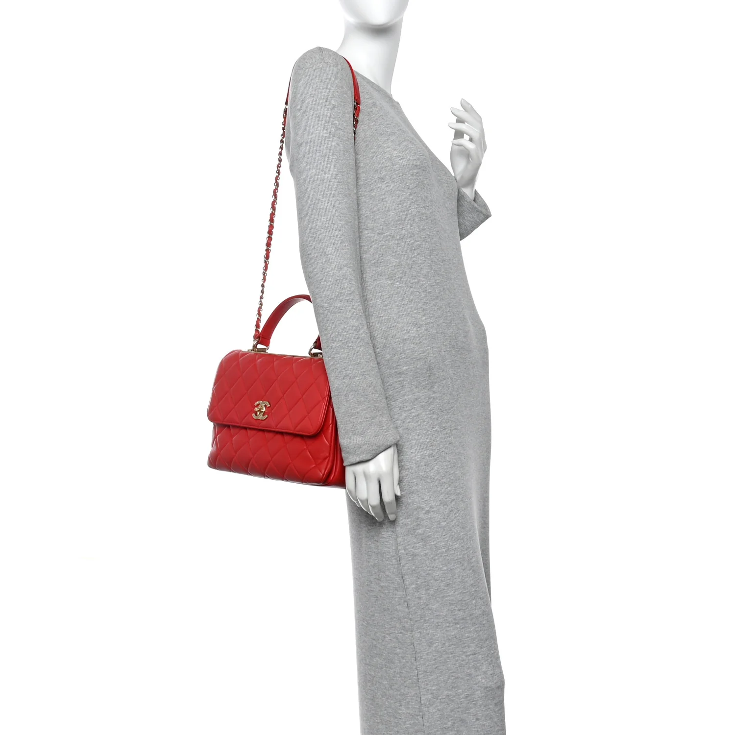 Lambskin Quilted Medium Trendy CC Flap Dual Handle Bag Red - Image 2