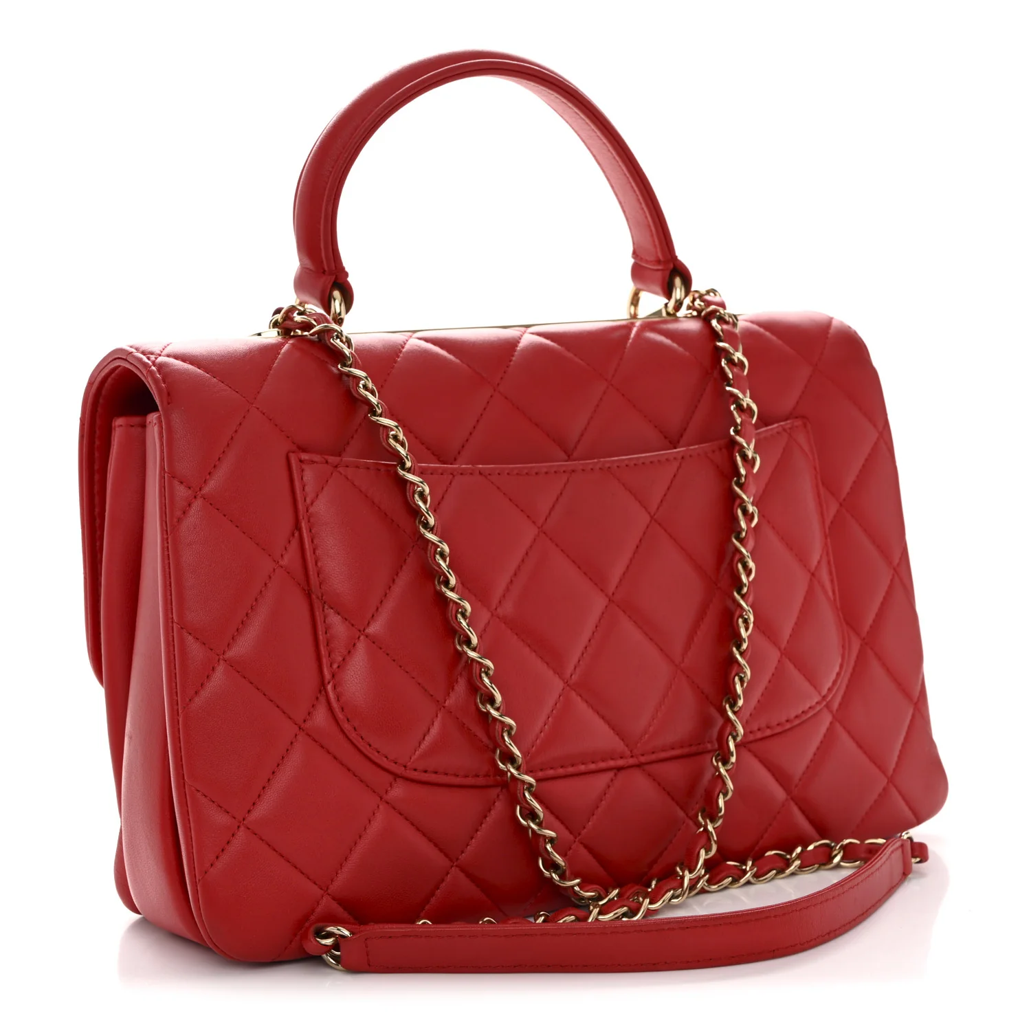 Lambskin Quilted Medium Trendy CC Flap Dual Handle Bag Red - Image 3