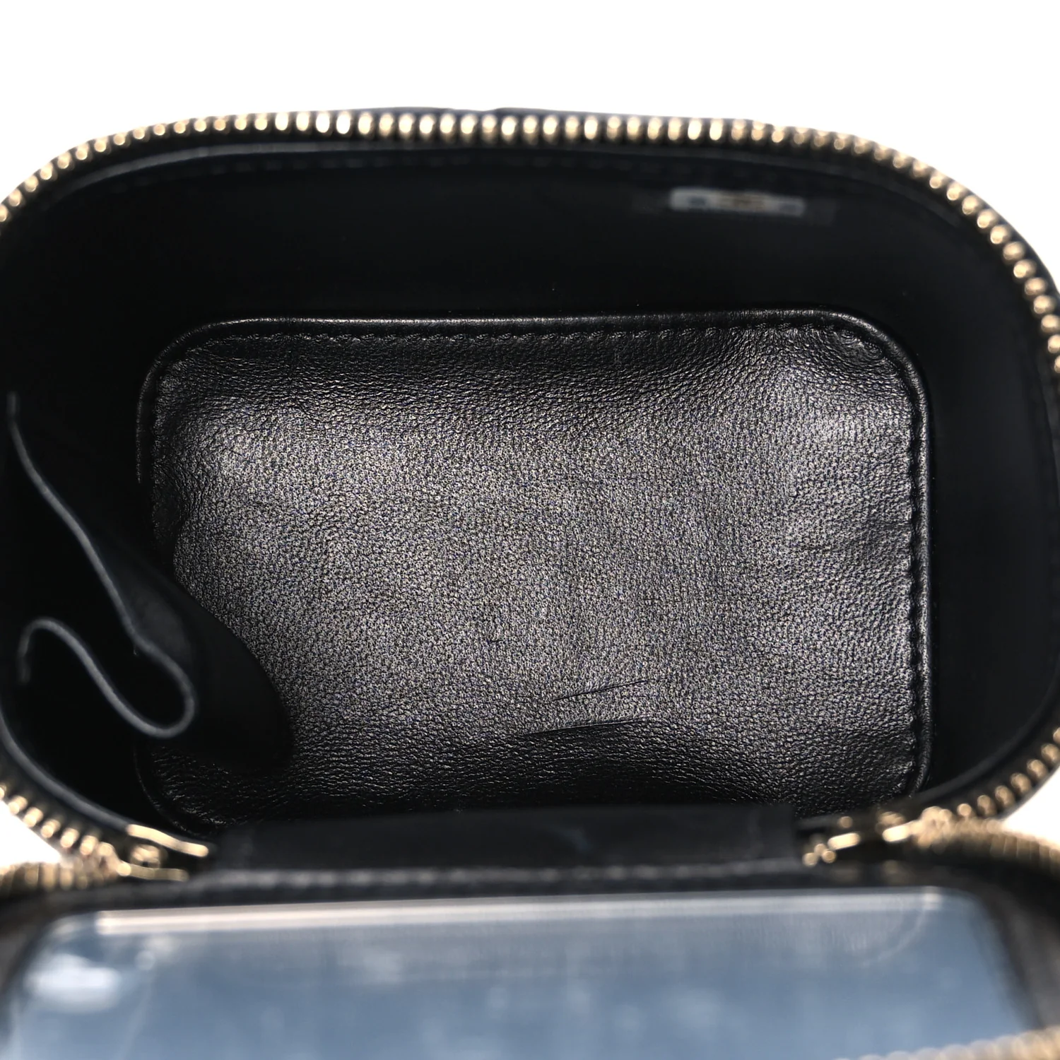 Lambskin Quilted Metal Mini Top Handle Vanity Case With Chain Black - Image 4