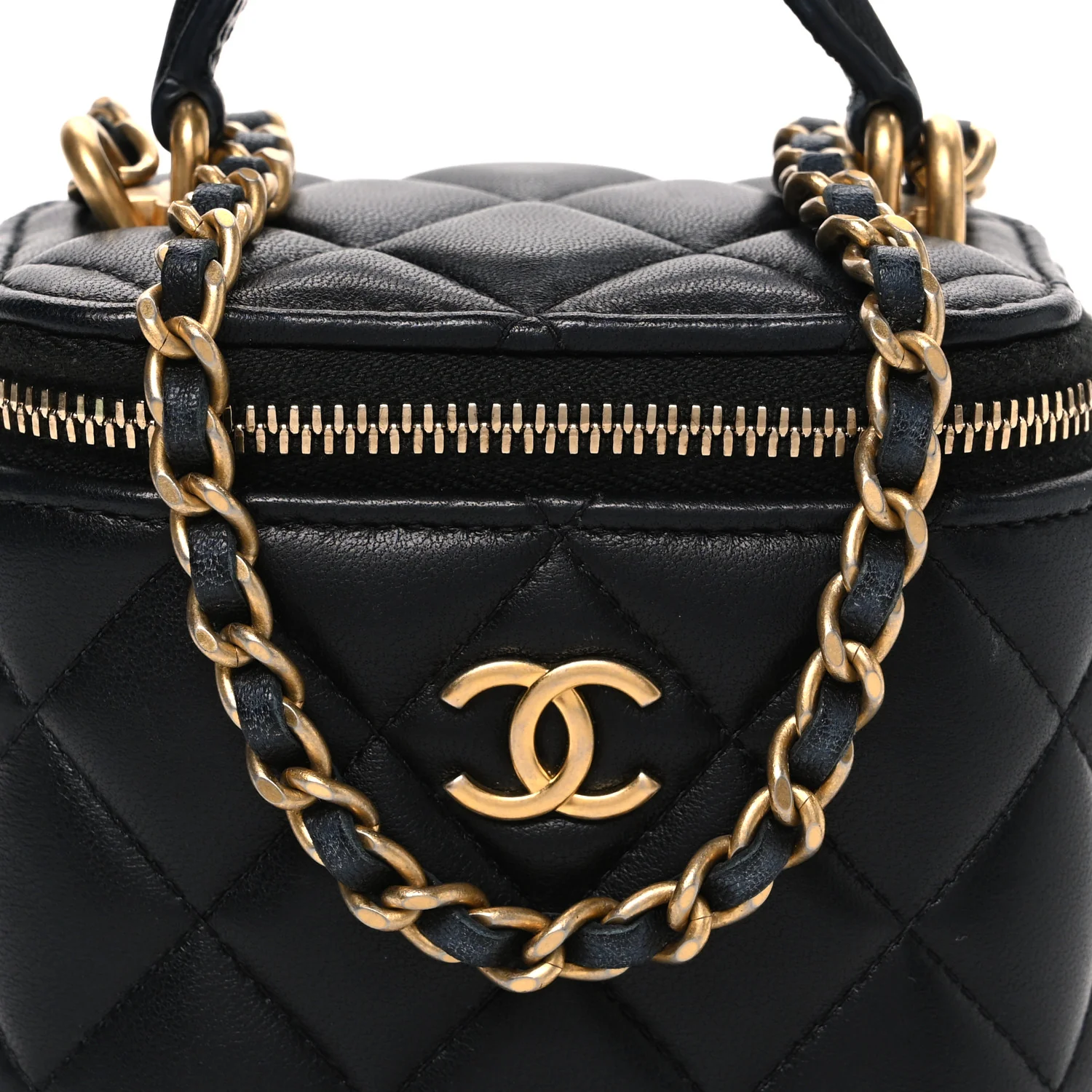 Lambskin Quilted Metal Mini Top Handle Vanity Case With Chain Black - Image 7