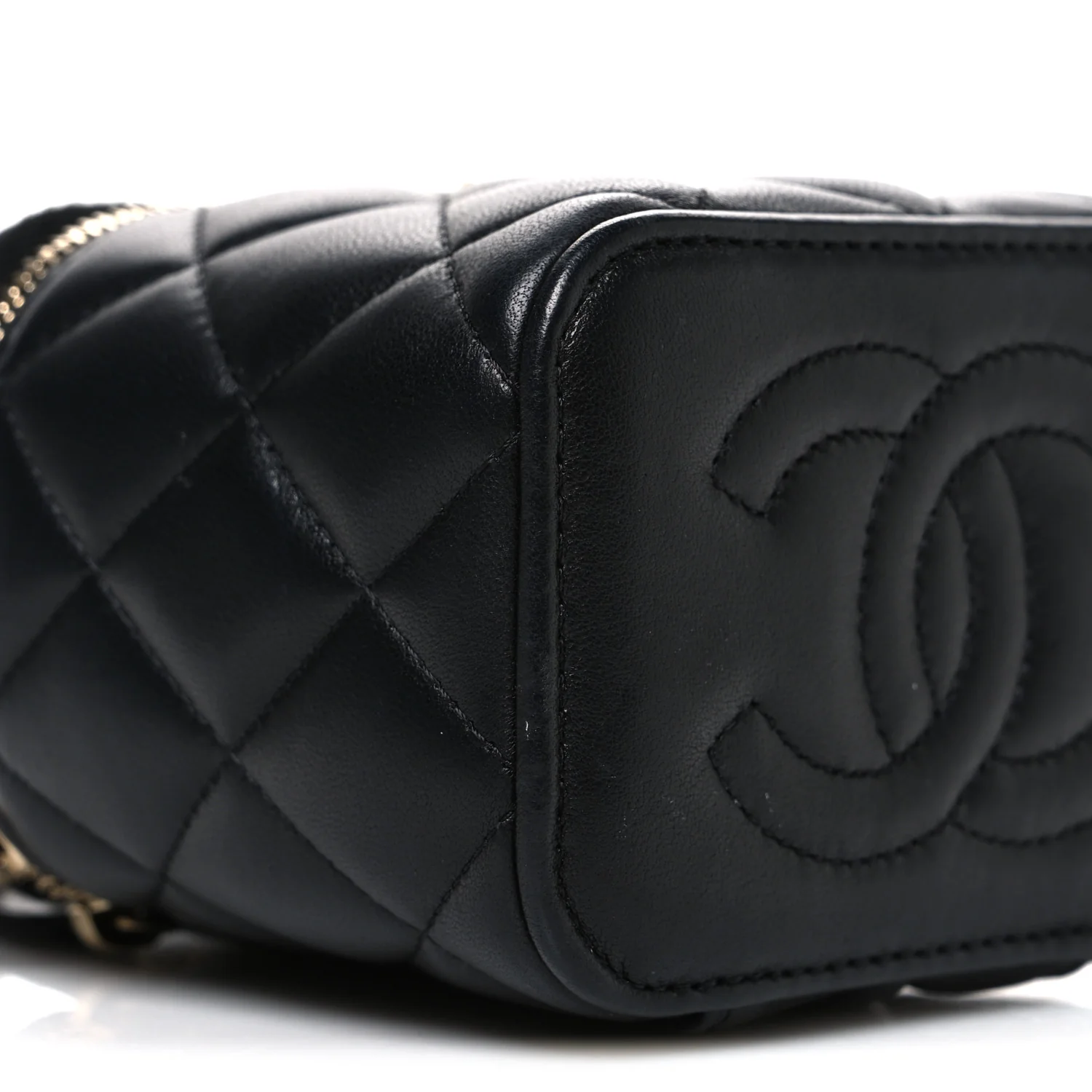 Lambskin Quilted Metal Mini Top Handle Vanity Case With Chain Black - Image 8