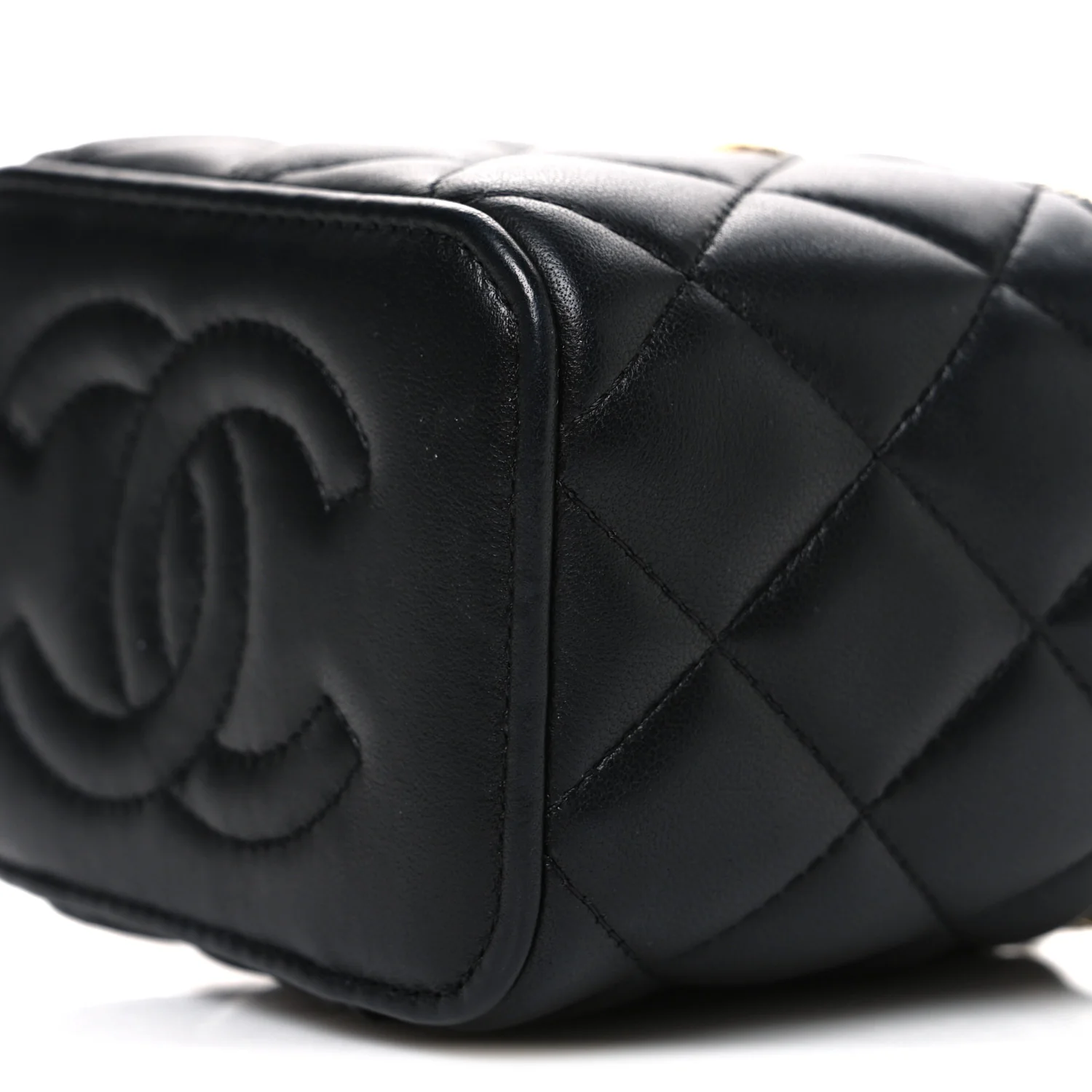 Lambskin Quilted Metal Mini Top Handle Vanity Case With Chain Black - Image 9
