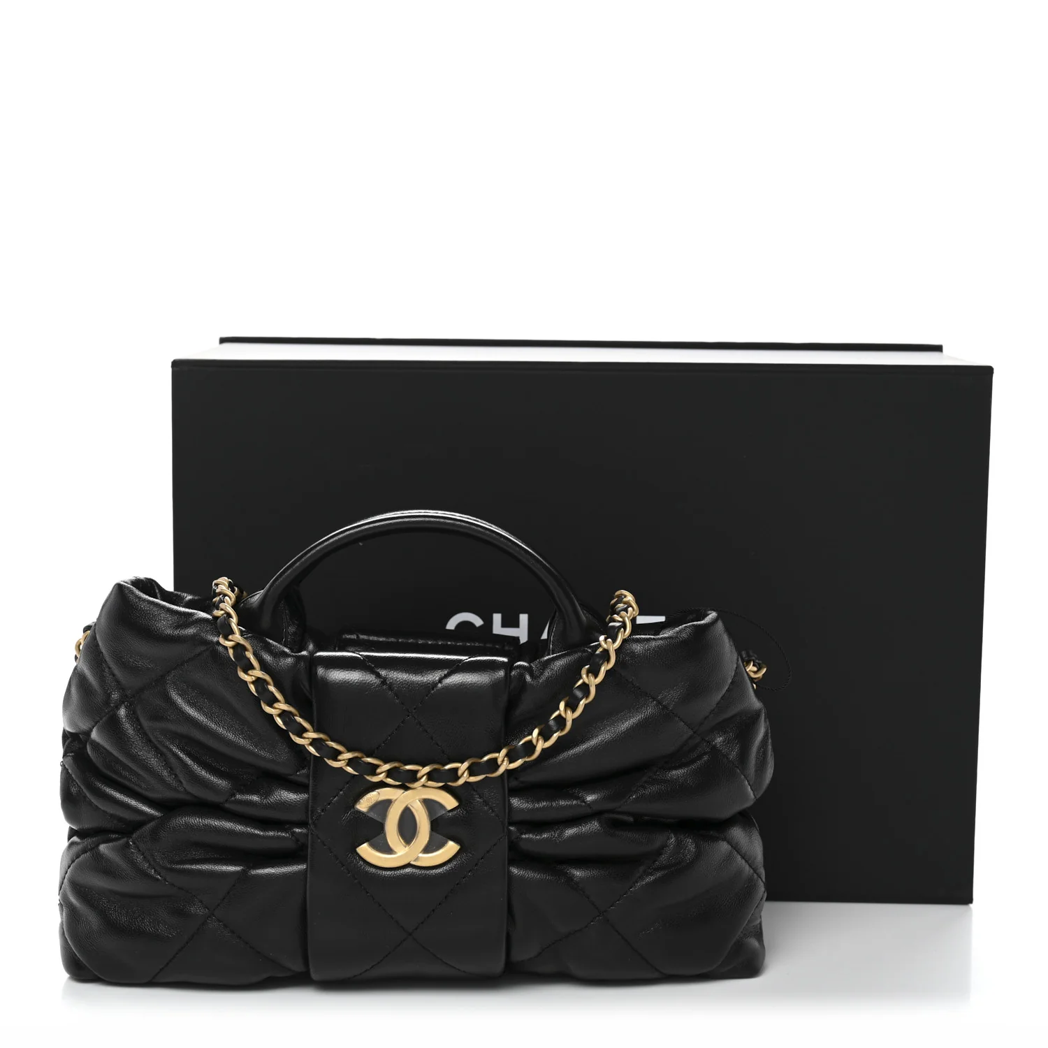 Lambskin Quilted Mini Bow Bag Black - Image 11