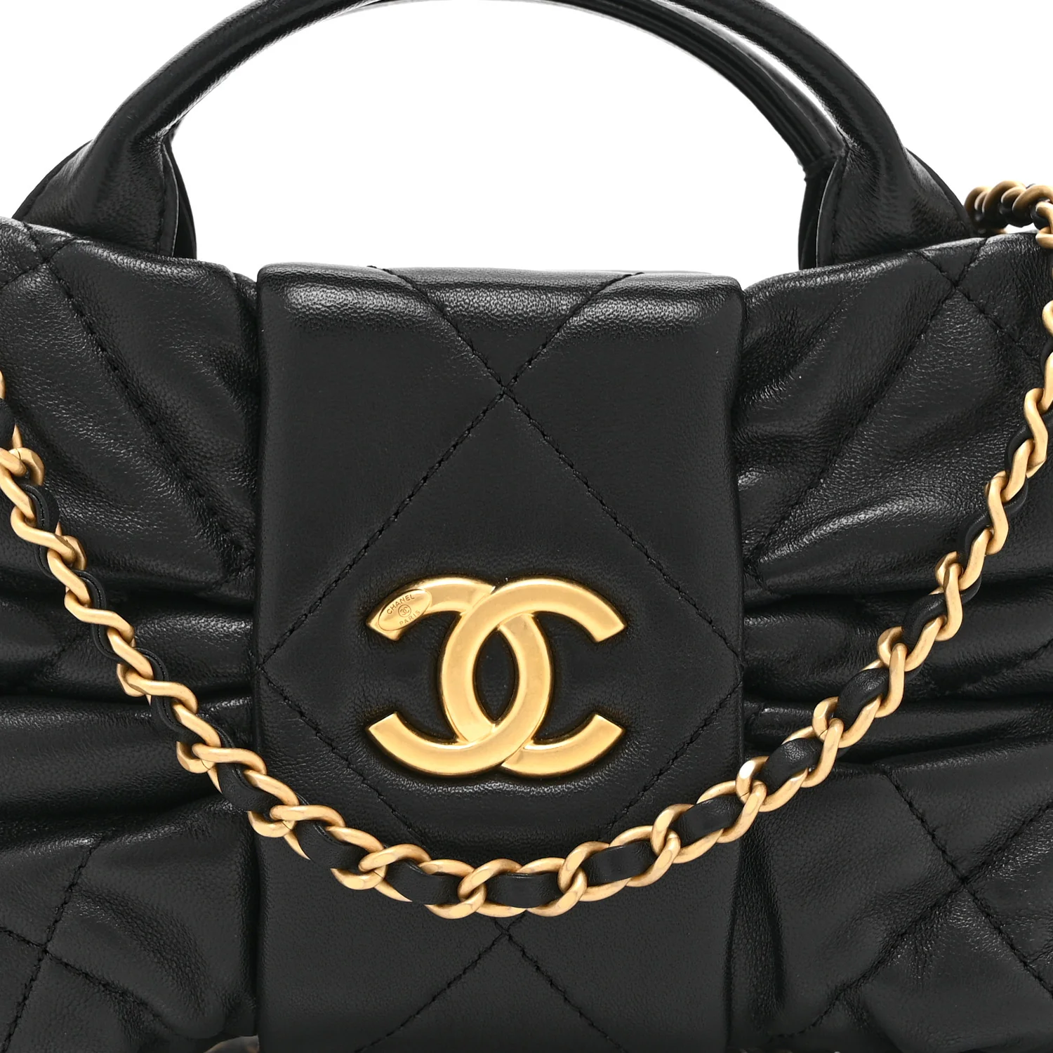 Lambskin Quilted Mini Bow Bag Black - Image 8