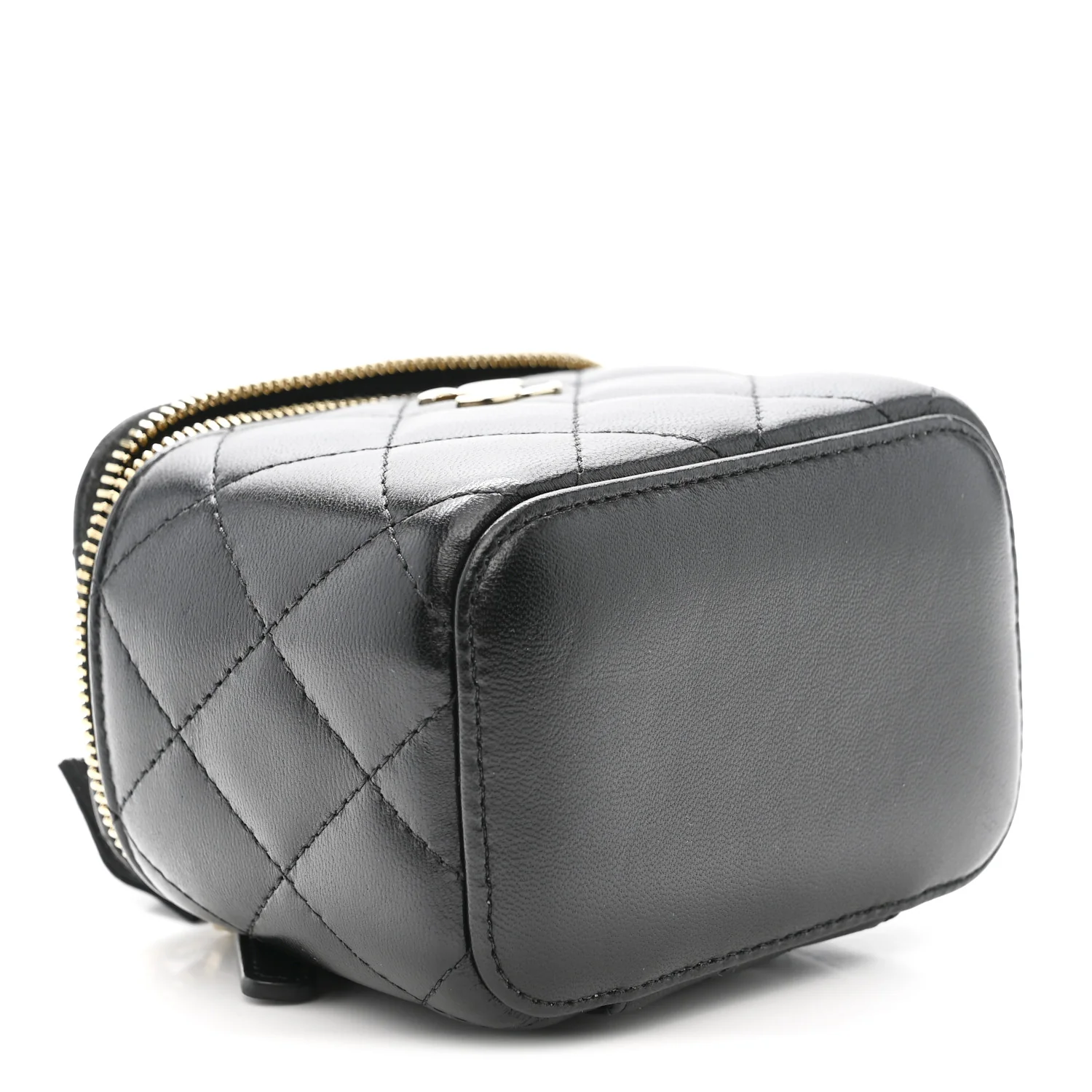 Lambskin Quilted Mini Camellia Bow Vanity Case With Chain Black - Image 4