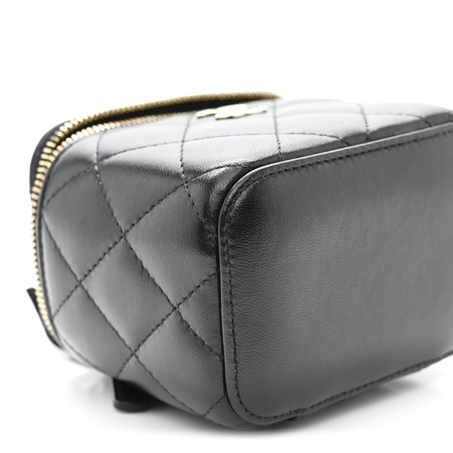 Lambskin Quilted Mini Camellia Bow Vanity Case With Chain Black - Image 9