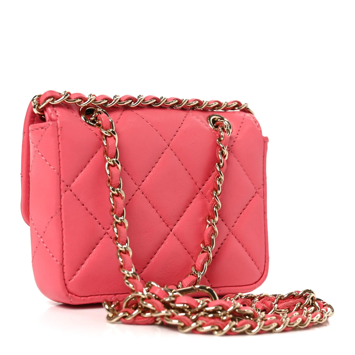 Lambskin Quilted Mini Chain Belt Bag Pink - Image 3