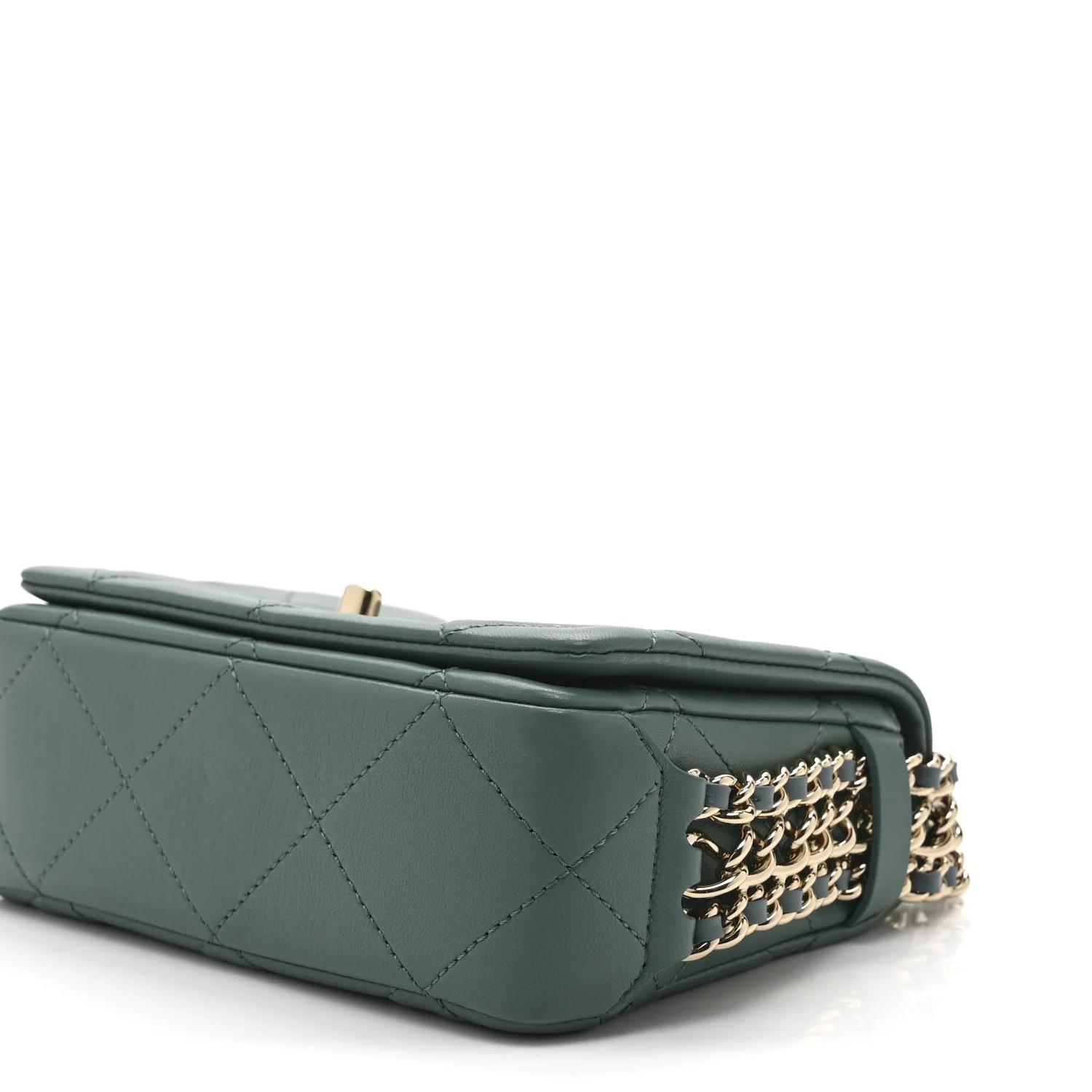 Lambskin Quilted Mini Chain Rows Flap Green - Image 10