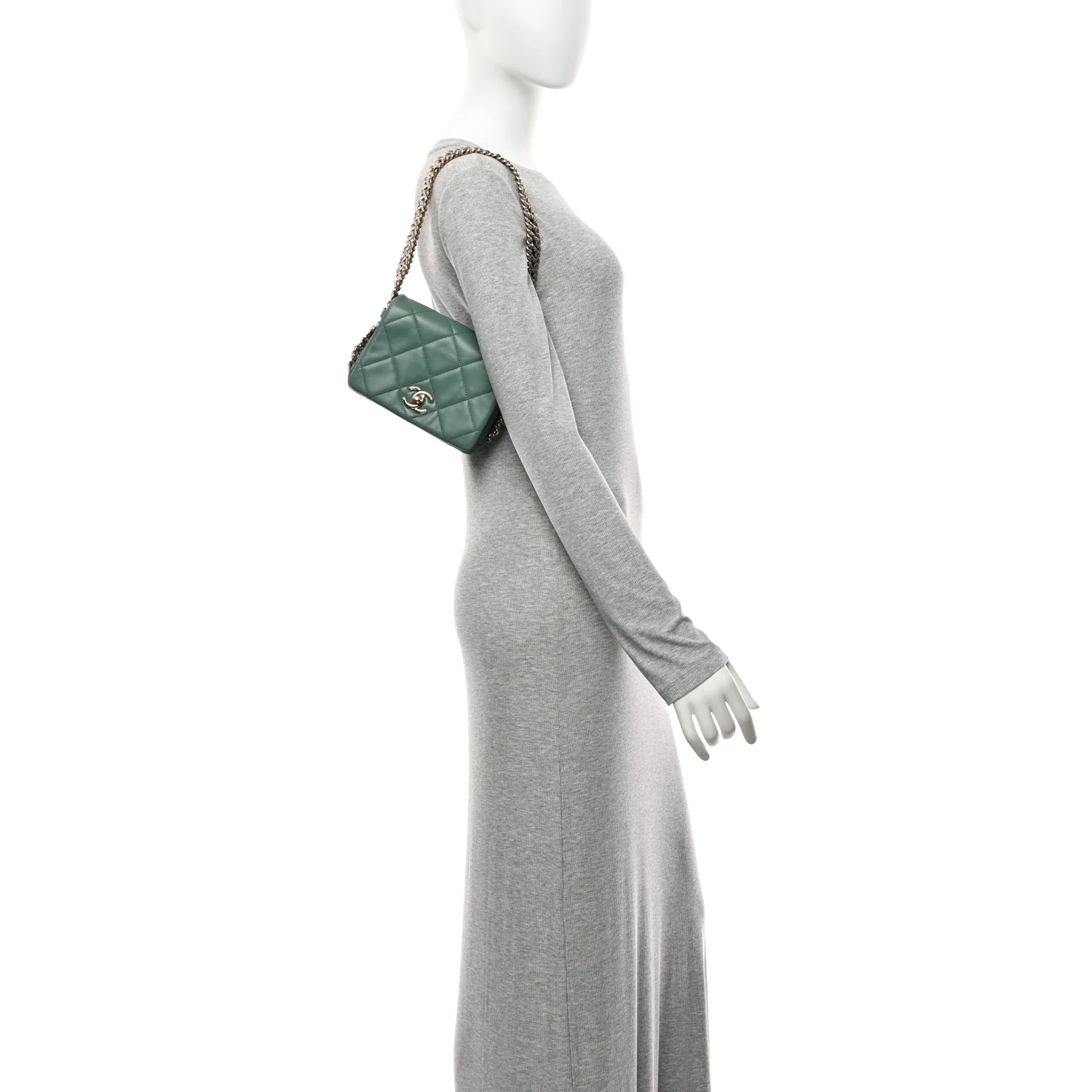 Lambskin Quilted Mini Chain Rows Flap Green - Image 2