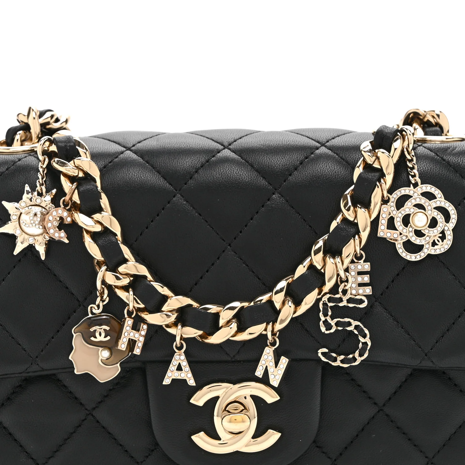 Lambskin Quilted Mini Coco Charms Rectangular Flap Black - Image 8