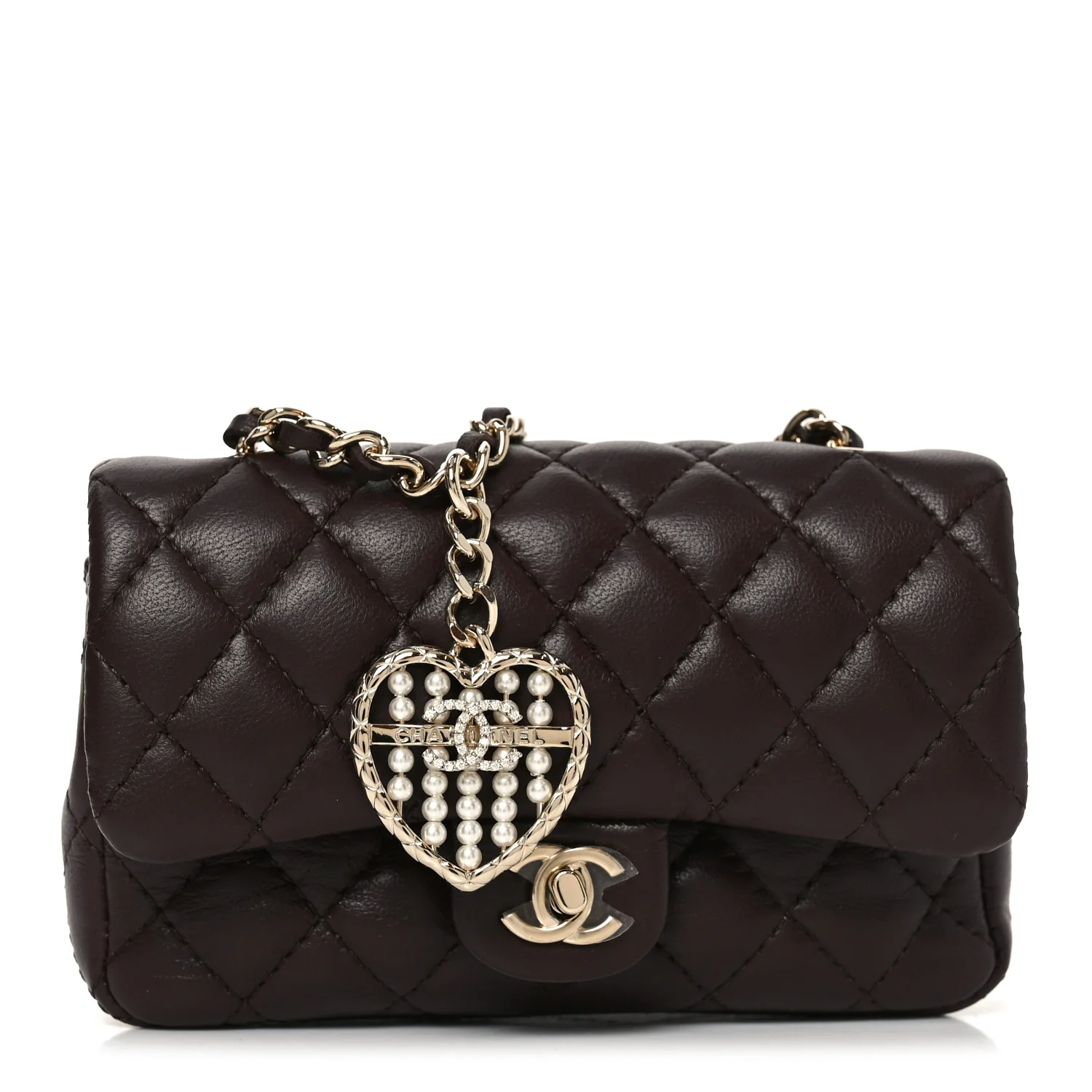 Lambskin Quilted Mini Double Flap With Hook Dark Brown