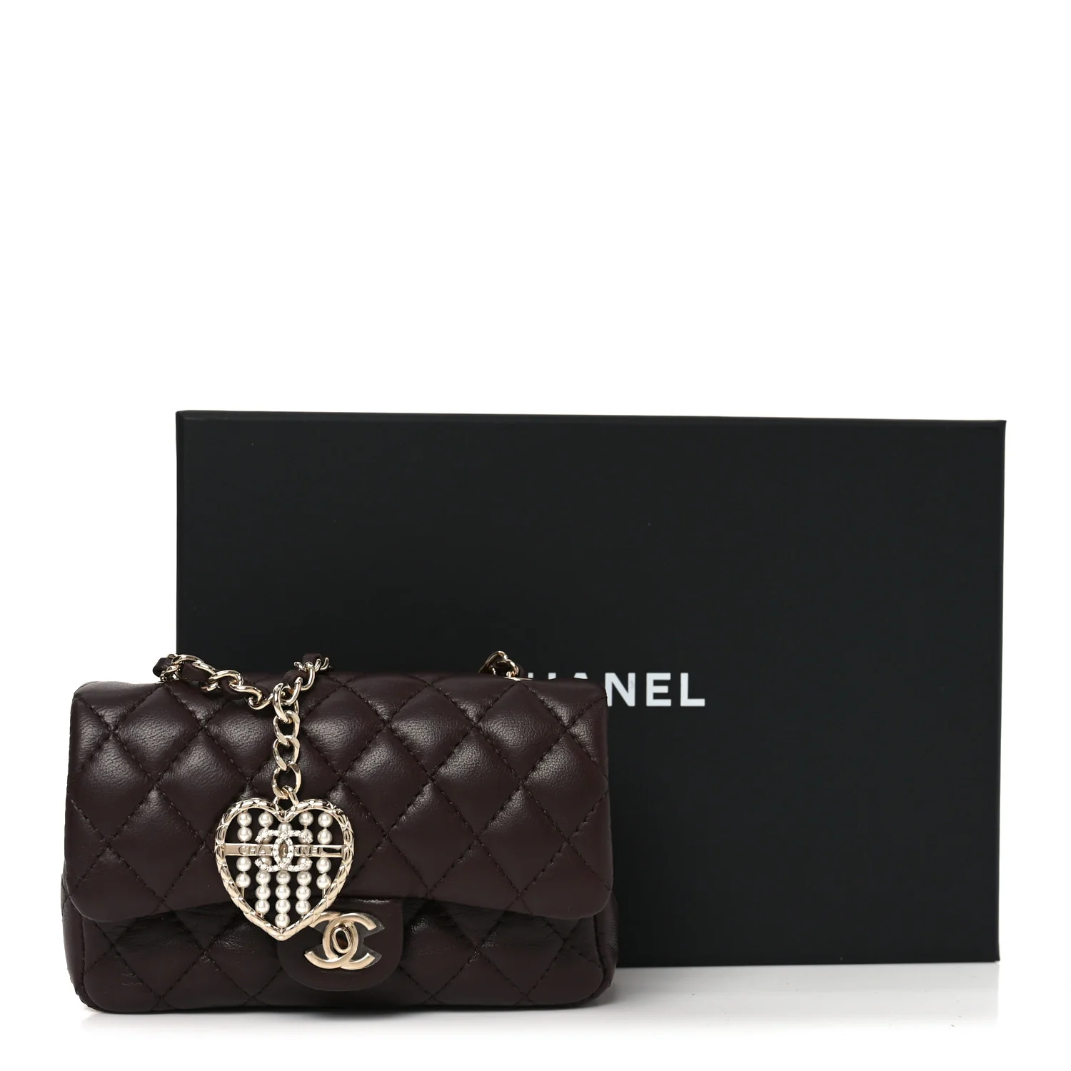 Lambskin Quilted Mini Double Flap With Hook Dark Brown - Image 11