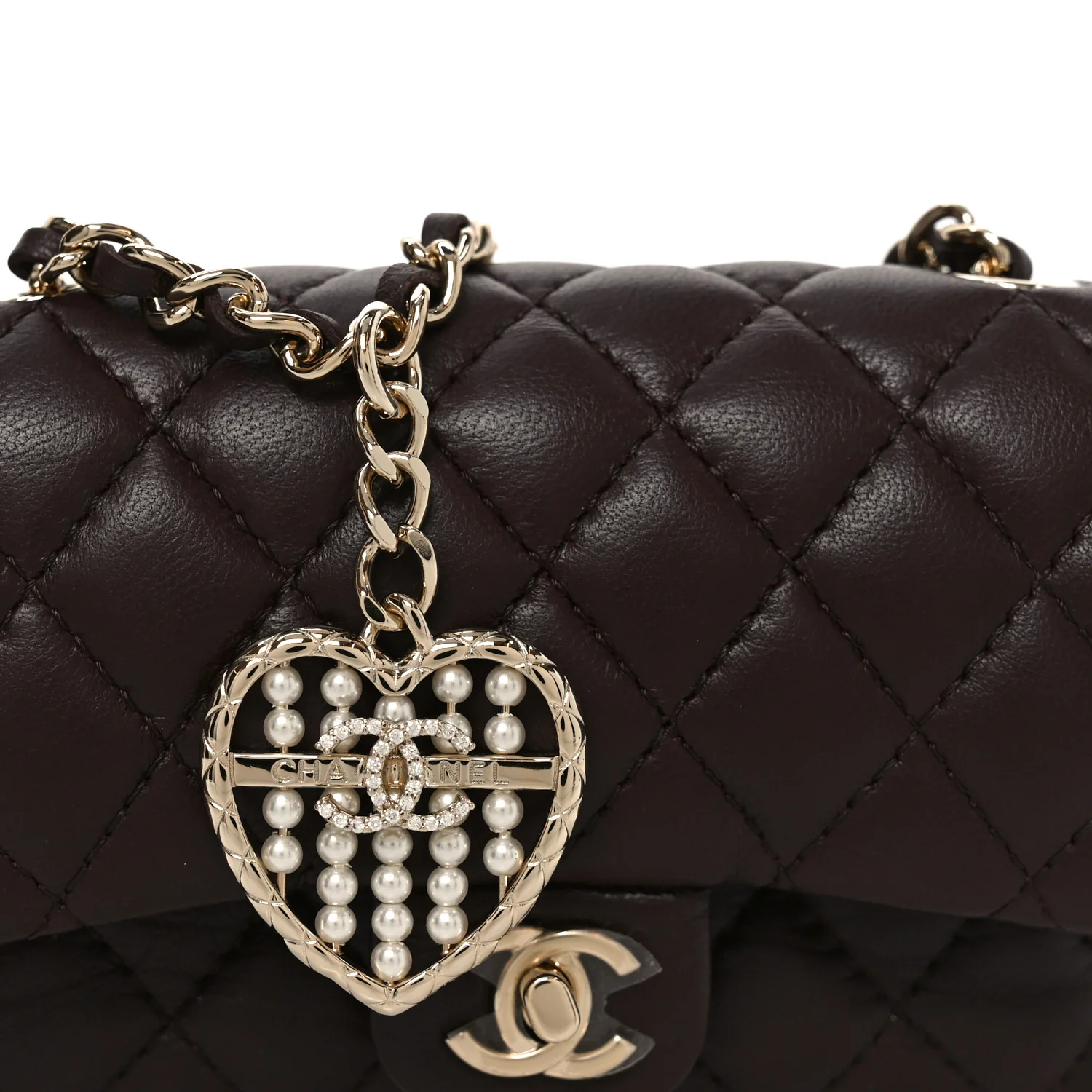 Lambskin Quilted Mini Double Flap With Hook Dark Brown - Image 8