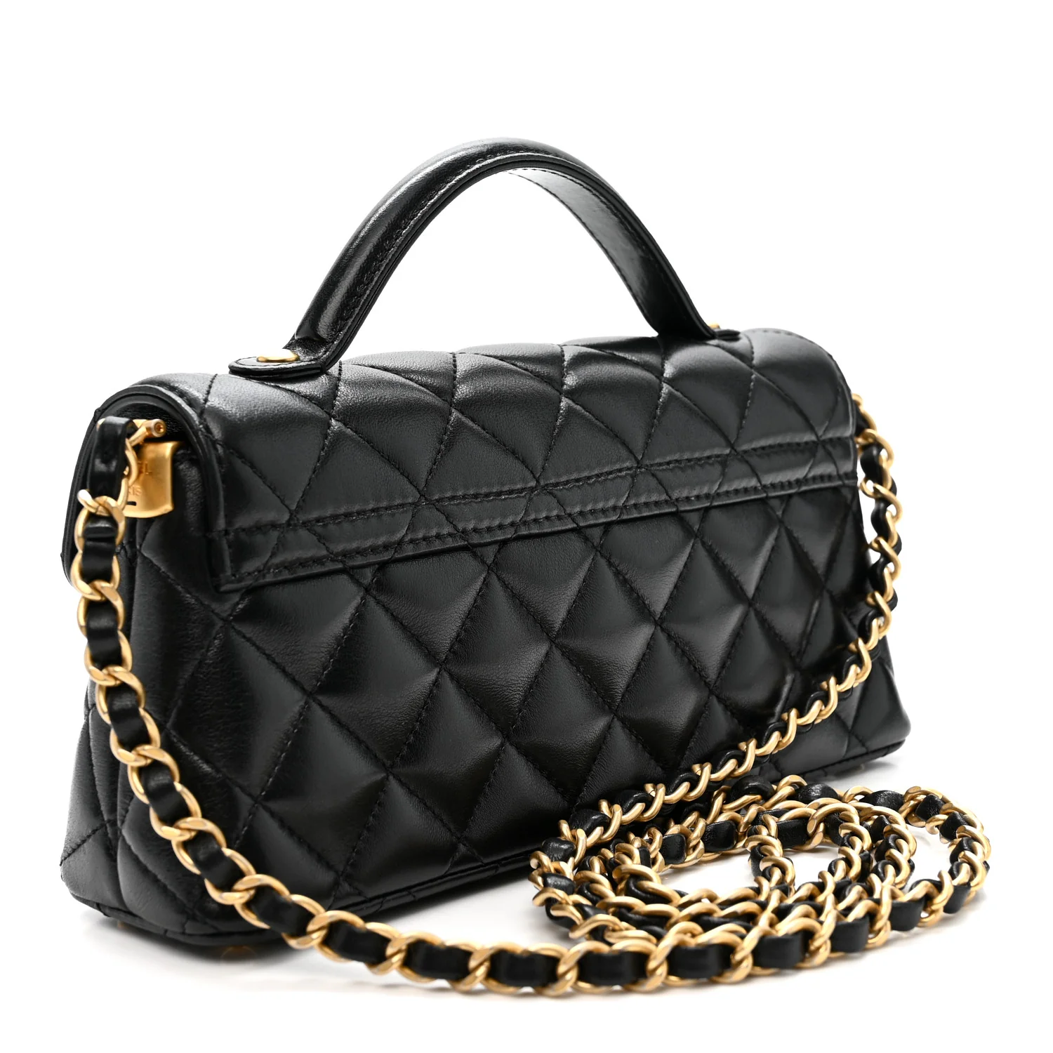 Lambskin Quilted Mini Flap Top Handle Bag Black - Image 2