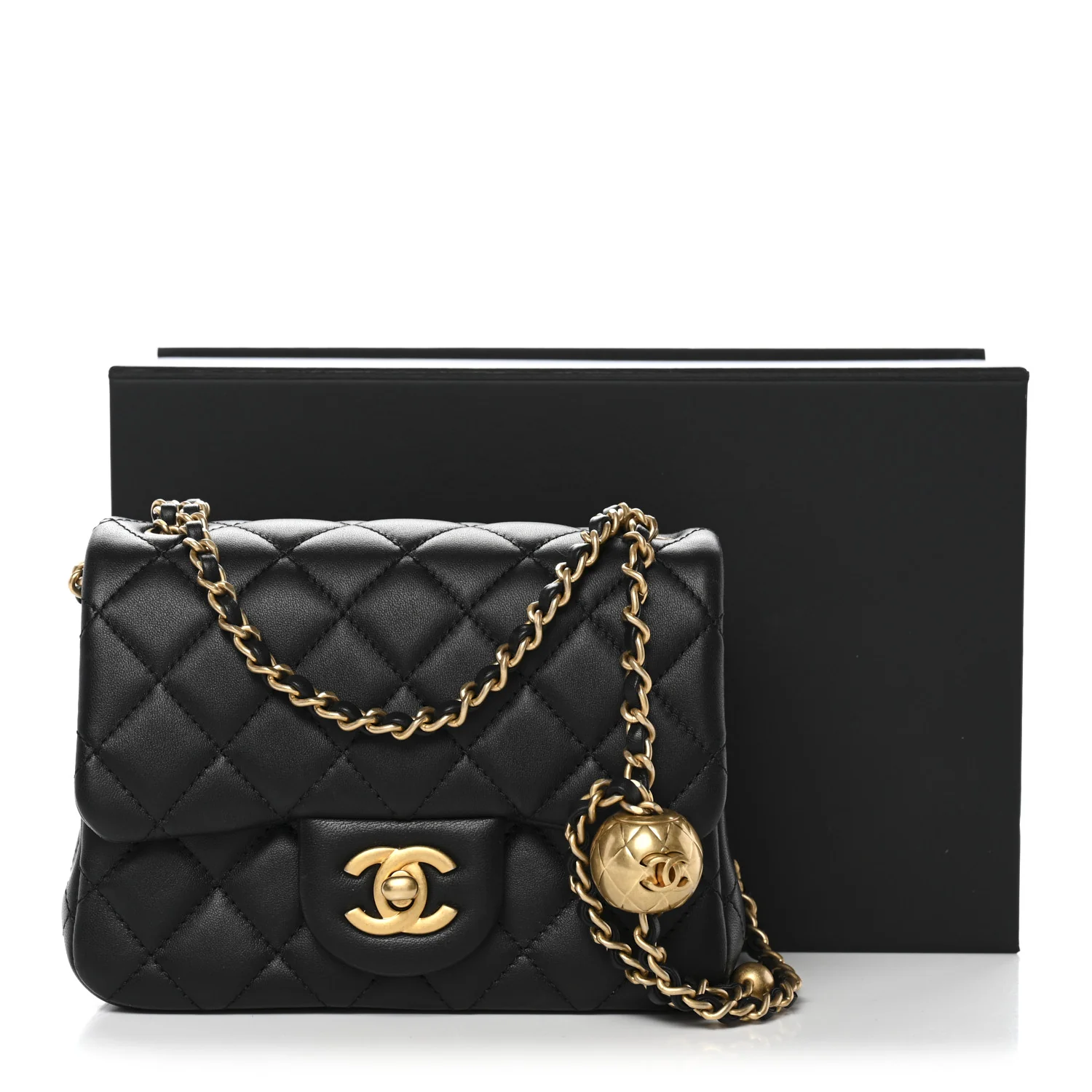 Lambskin Quilted Mini Pearl Crush Flap Black - Image 10