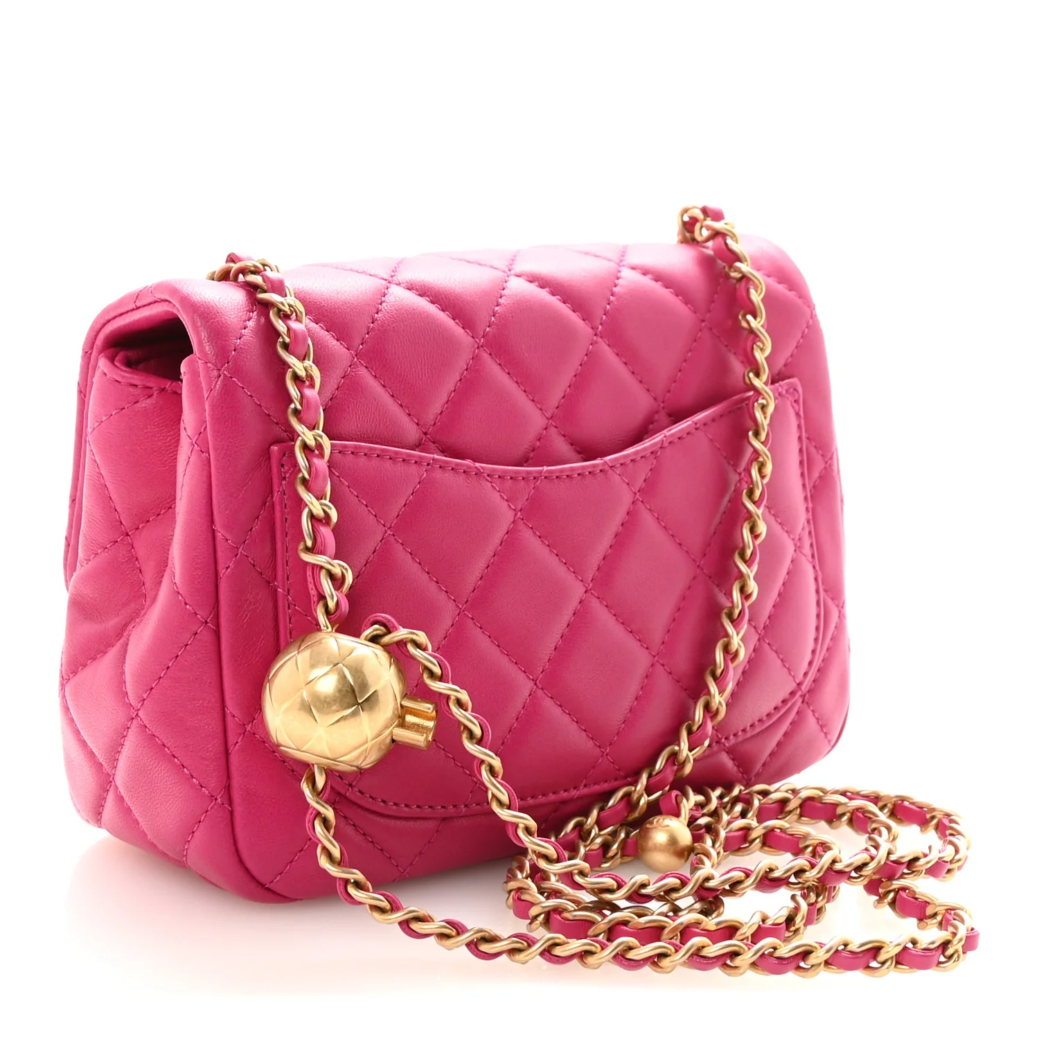 Lambskin Quilted Mini Pearl Crush Flap Fuchsia - Image 2