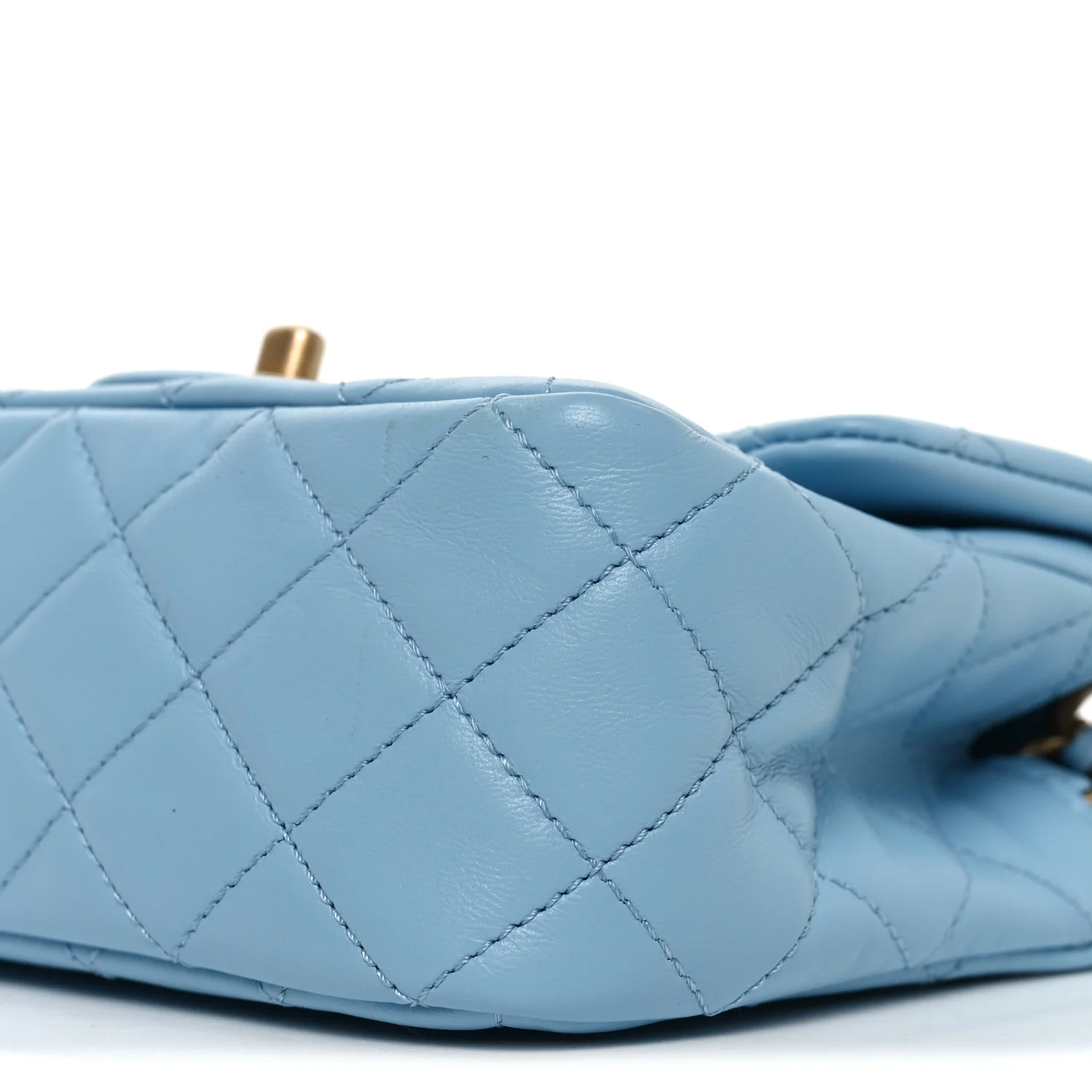 Lambskin Quilted Mini Pearl Crush Flap Light Blue - Image 10