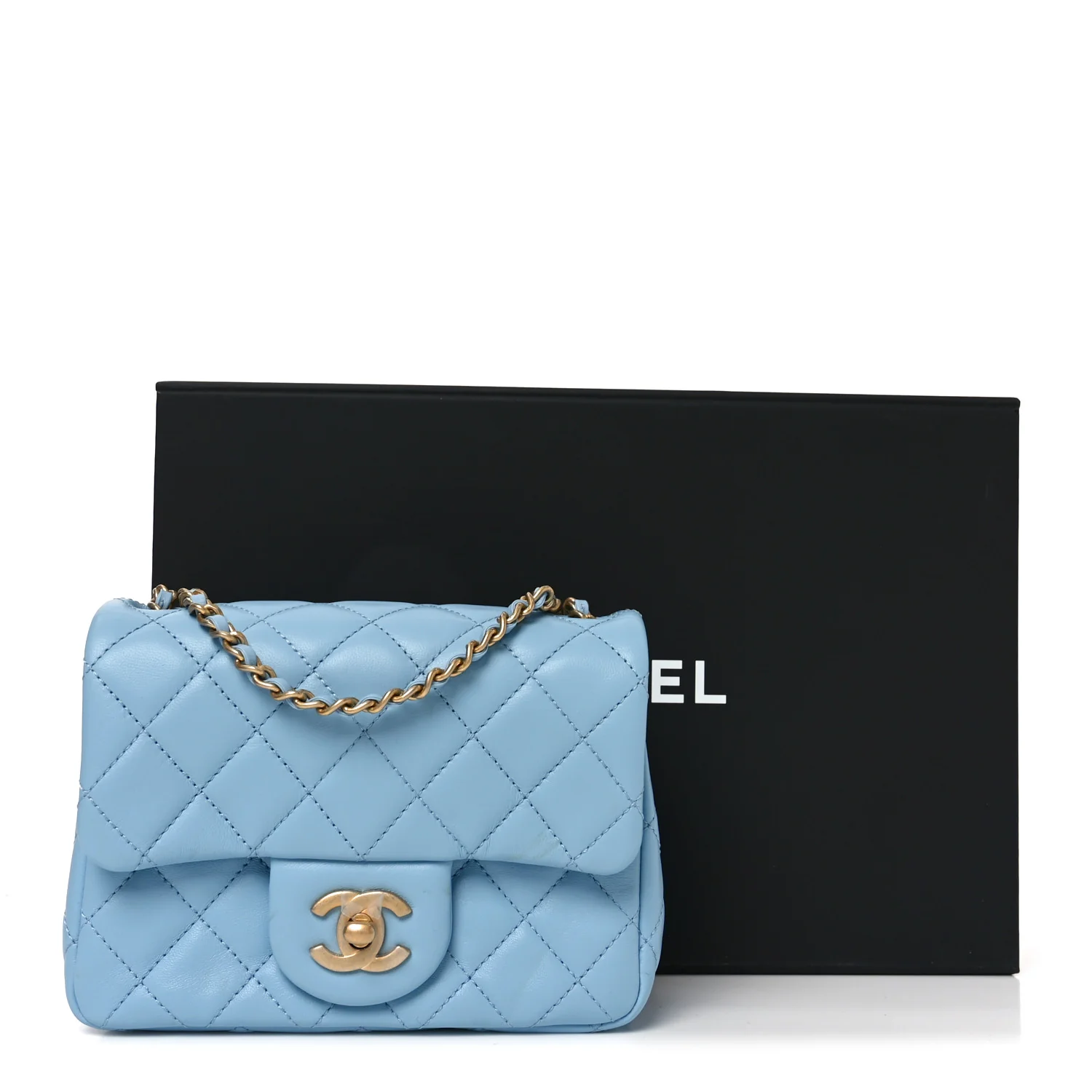 Lambskin Quilted Mini Pearl Crush Flap Light Blue - Image 11