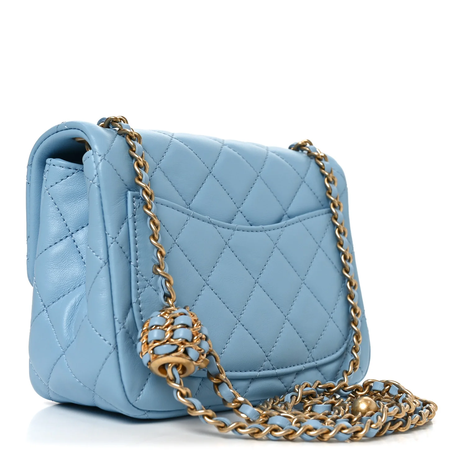 Lambskin Quilted Mini Pearl Crush Flap Light Blue - Image 3
