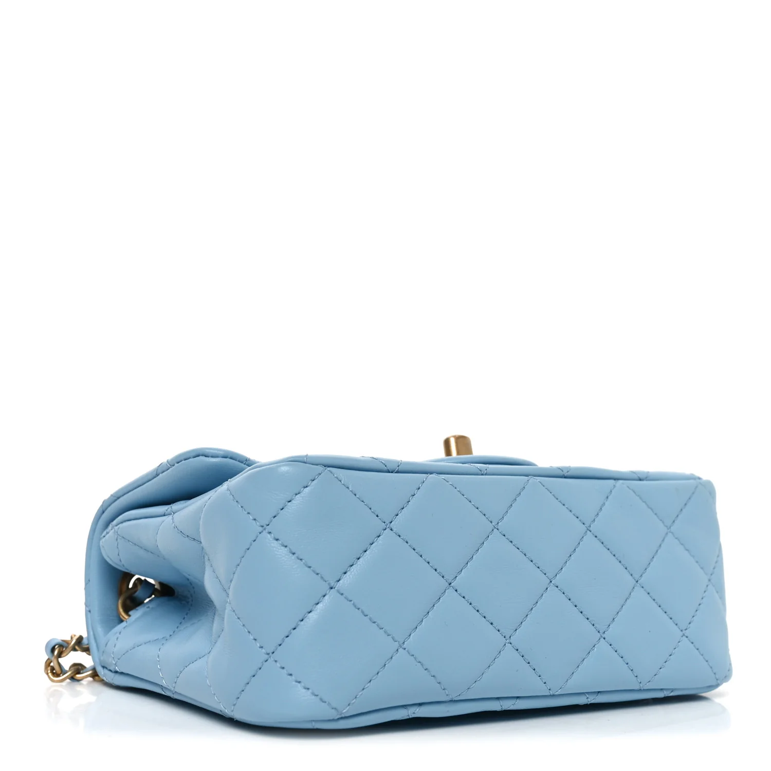 Lambskin Quilted Mini Pearl Crush Flap Light Blue - Image 4