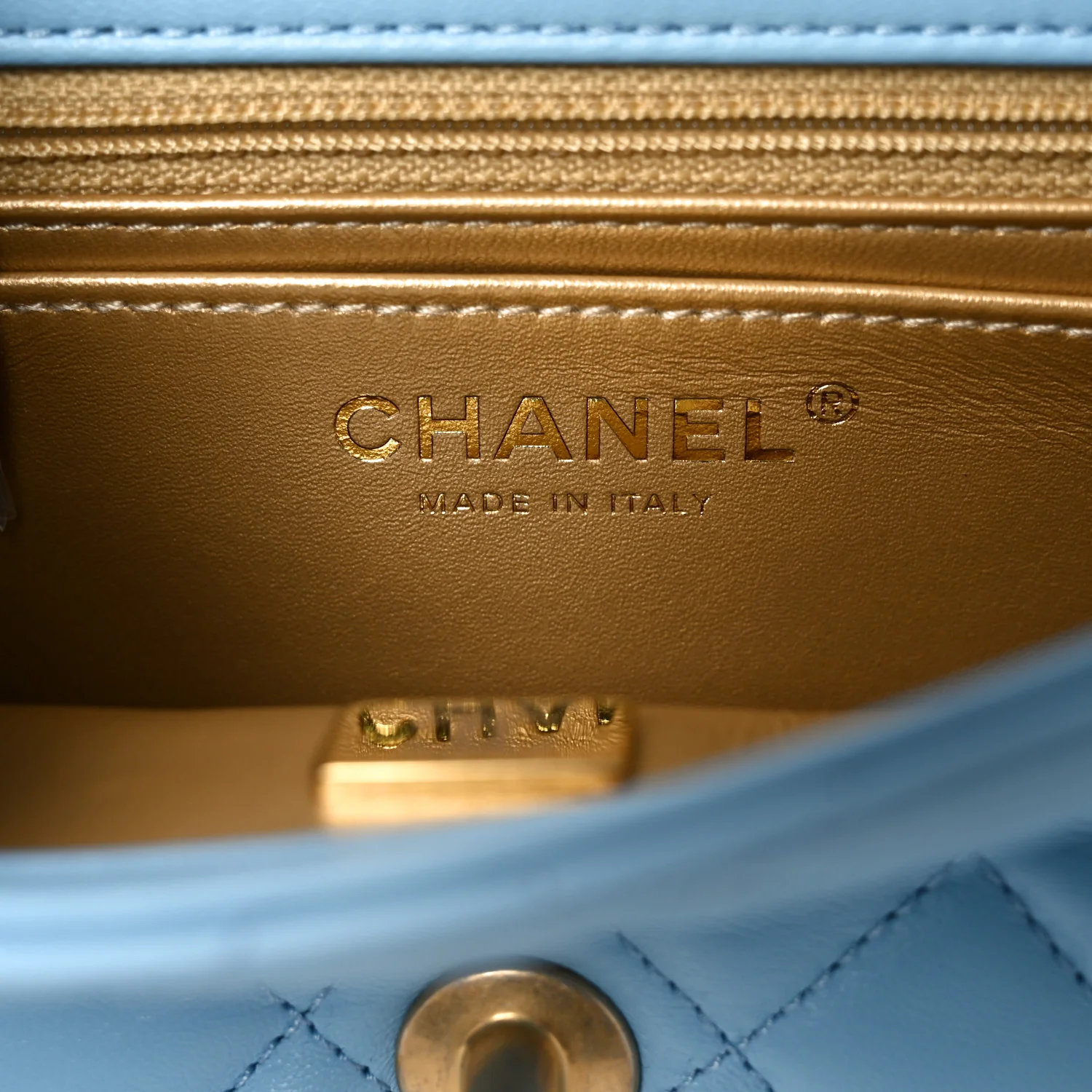 Lambskin Quilted Mini Pearl Crush Flap Light Blue - Image 6