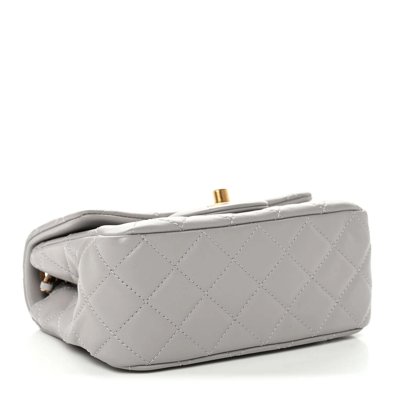 Lambskin Quilted Mini Pearl Crush Flap Light Grey - Image 4